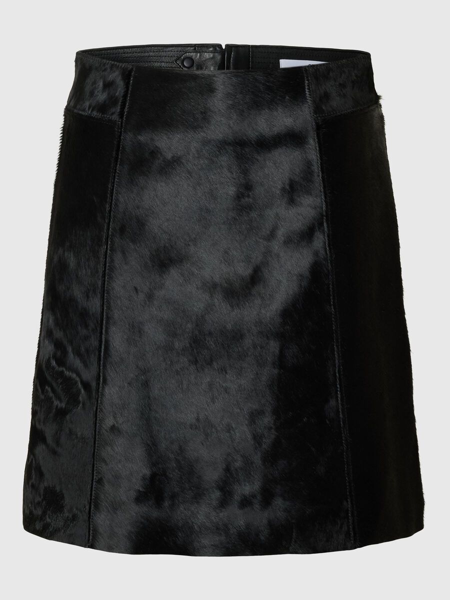 Selected 100% COW LEATHER MINI SKIRT, Black, highres - 16099744_Black_001.jpg