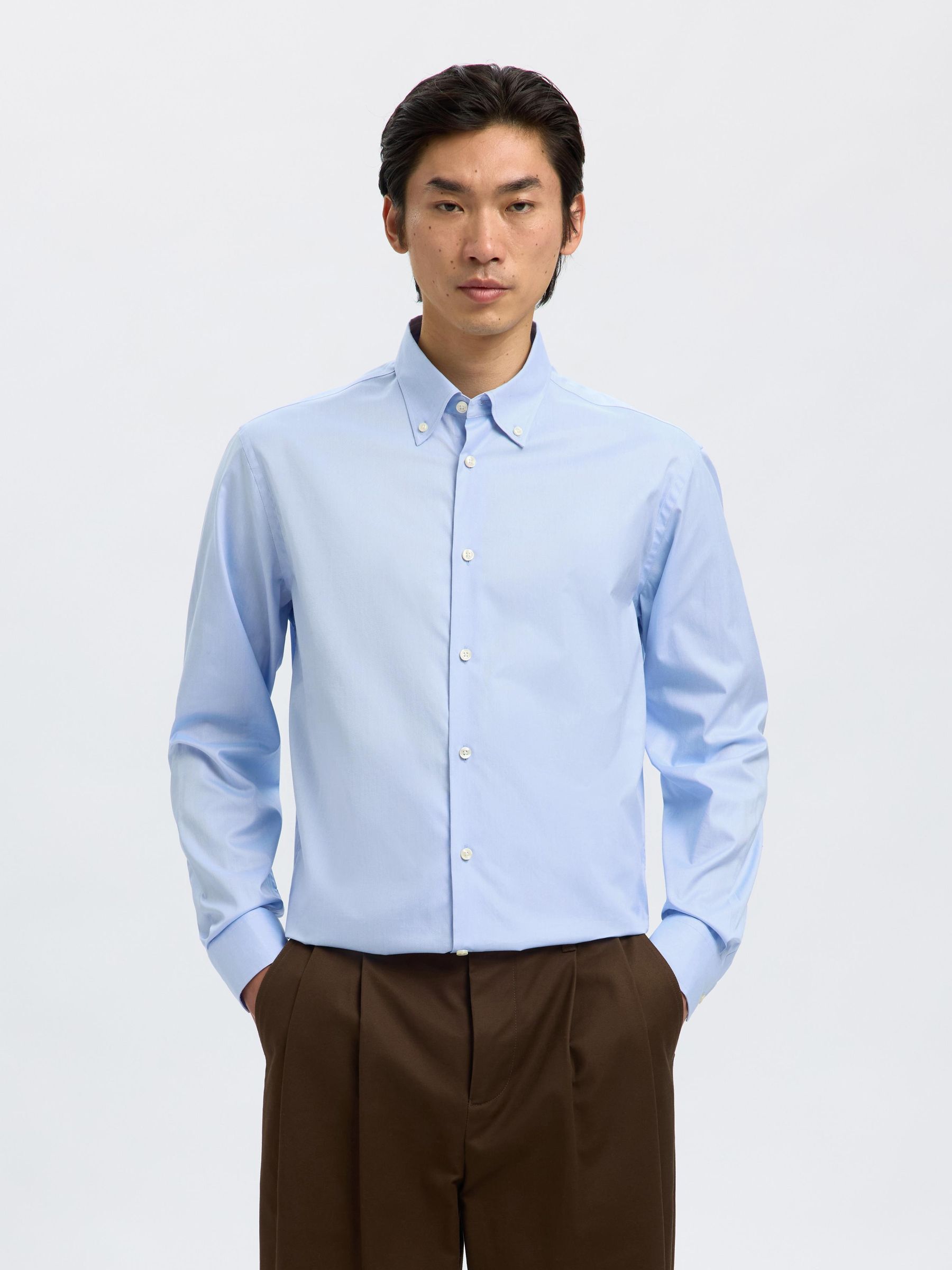 REGULAR FIT COTTON BUTTON-DOWN SHIRT, Light Blue, highres
