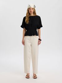 VISCOSE BLEND PLEATED  BLOUSE, Black, highres