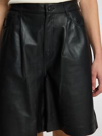 HIGH WAISTED LEATHER SHORTS, Black, highres