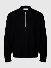 100% MERINOWOL POLO MET LANGE MOUWEN, Black, highres