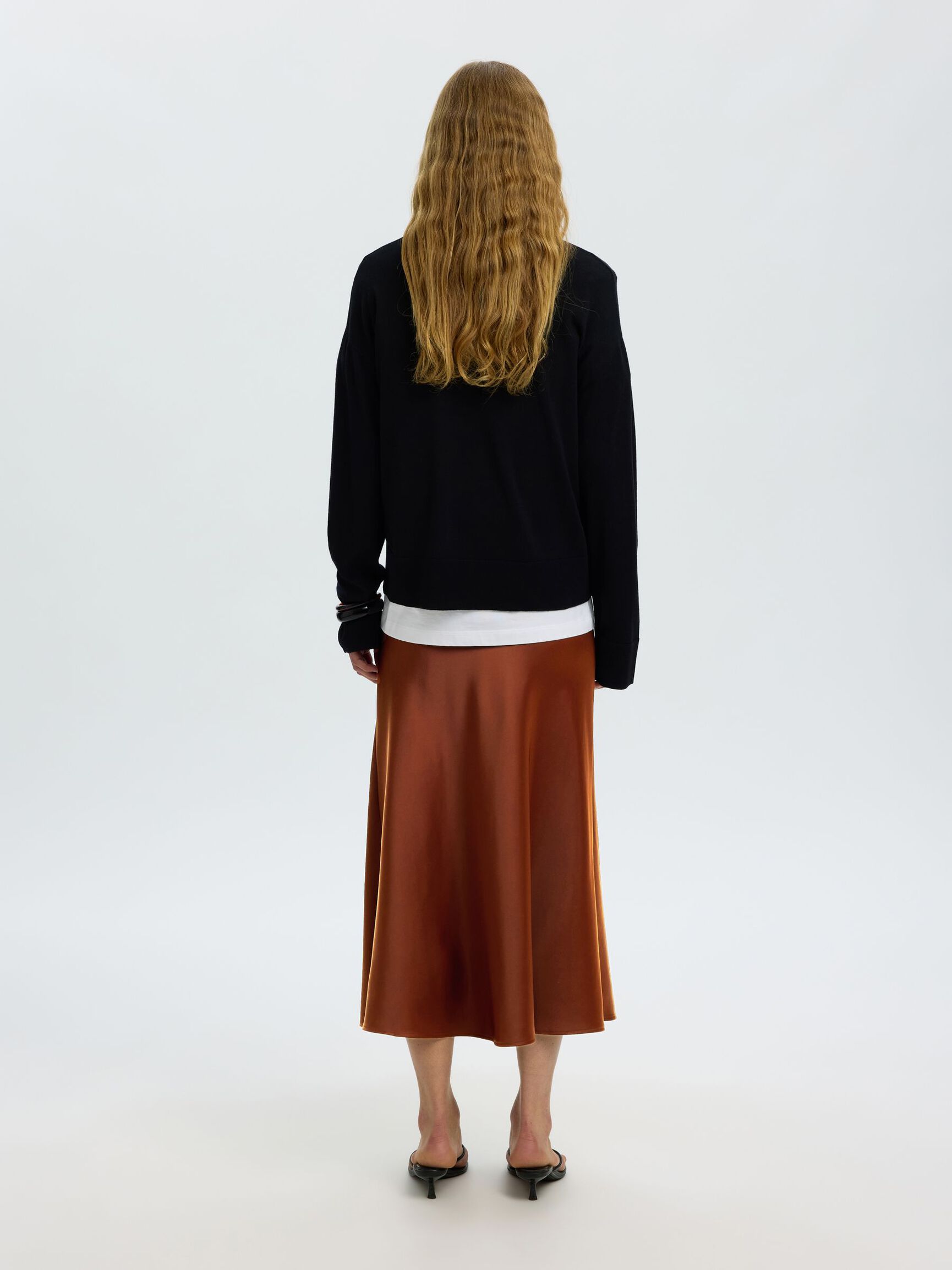 SATIN MIDI SKIRT, Cherry Mahogany, highres