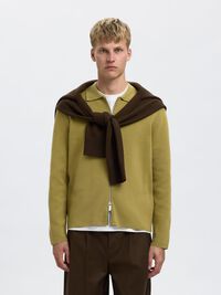 COTTON BLEND ZIP-FRONT CARDIGAN, Dried Herb, highres