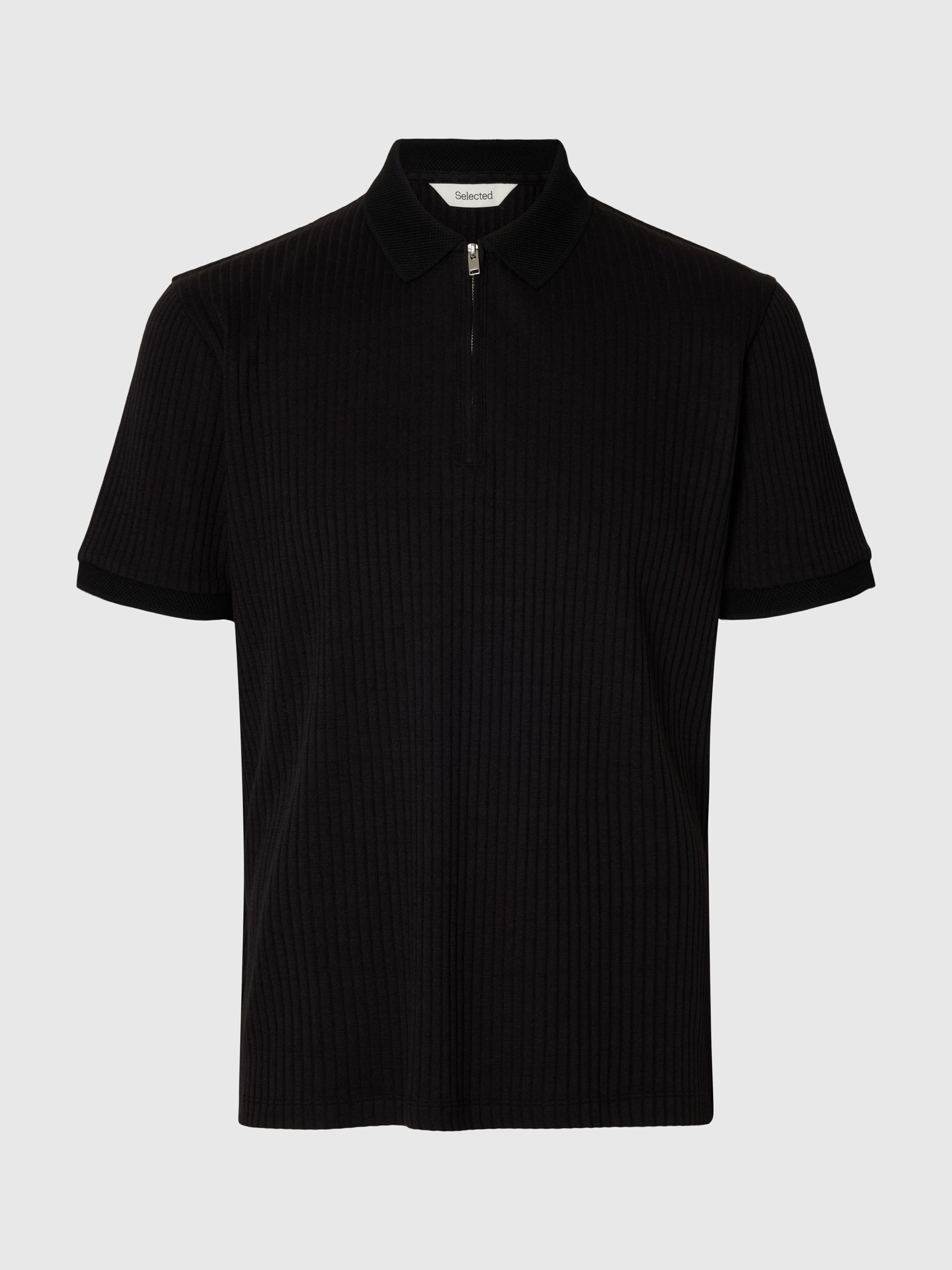 BLIXTLÅSFÖRSEDD PIKÉTRÖJA, Black, highres