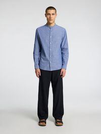 LONGSLEEVE LINNENMIX OVERHEMD, Medium Blue Denim, highres