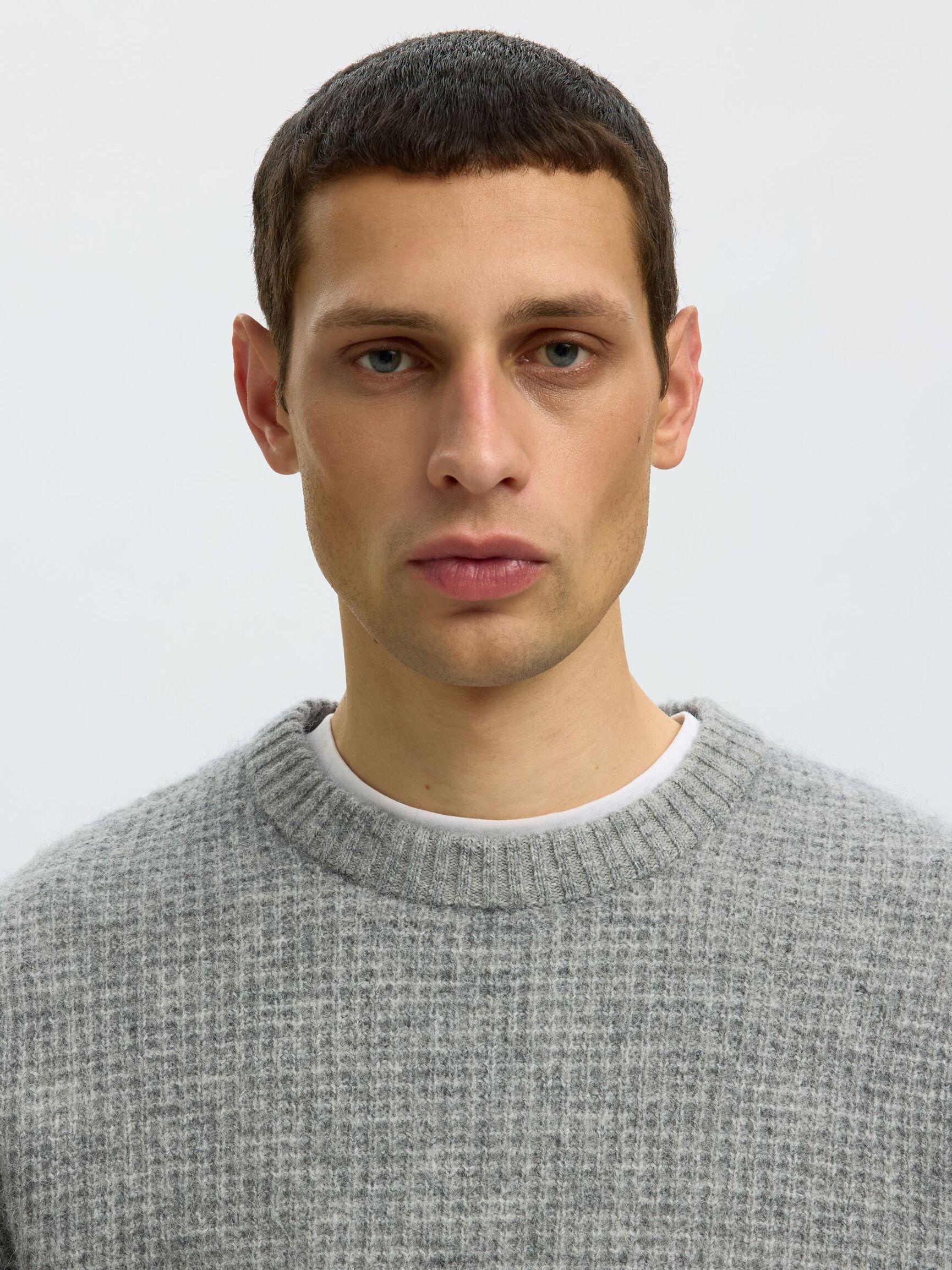 WAFFLE KNIT JUMPER, Light Grey Melange, highres