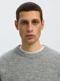 WAFFLE KNIT JUMPER, Light Grey Melange, highres