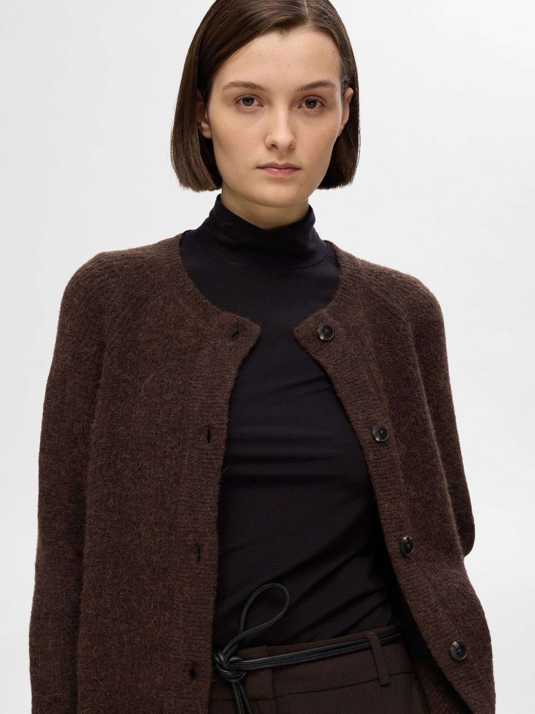 LANGE MOUWEN VEST, Coffee Bean, highres