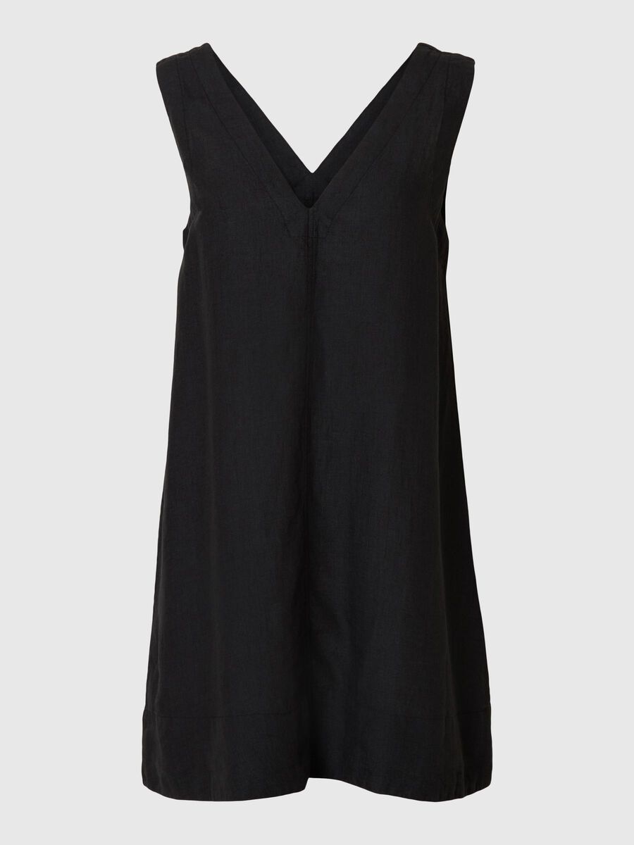 Selected 100% LINEN SLEEVELESS DRESS, Black, highres - 16097880_Black_001.jpg