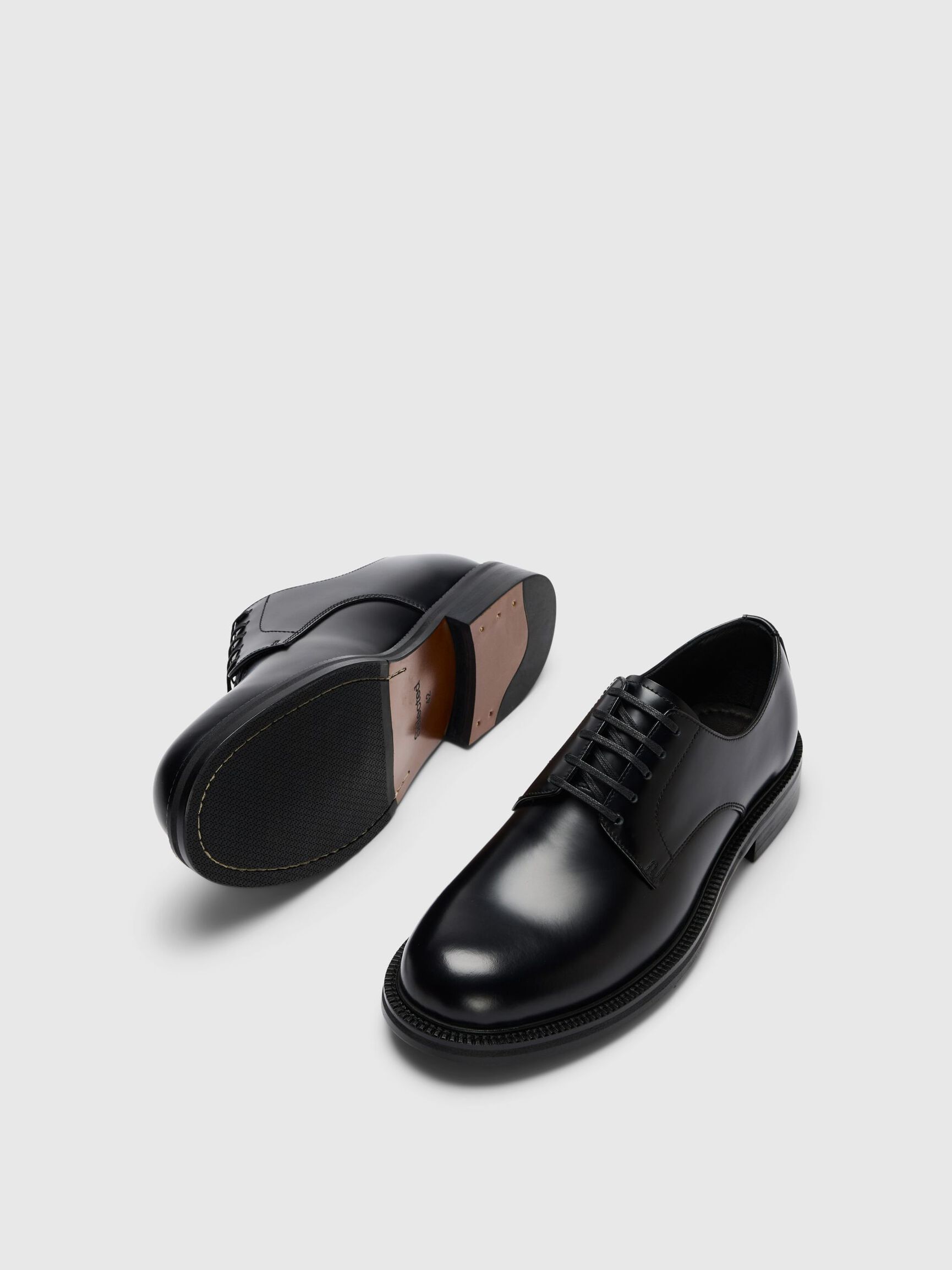LEATHER DERBY SHOES, Black, highres
