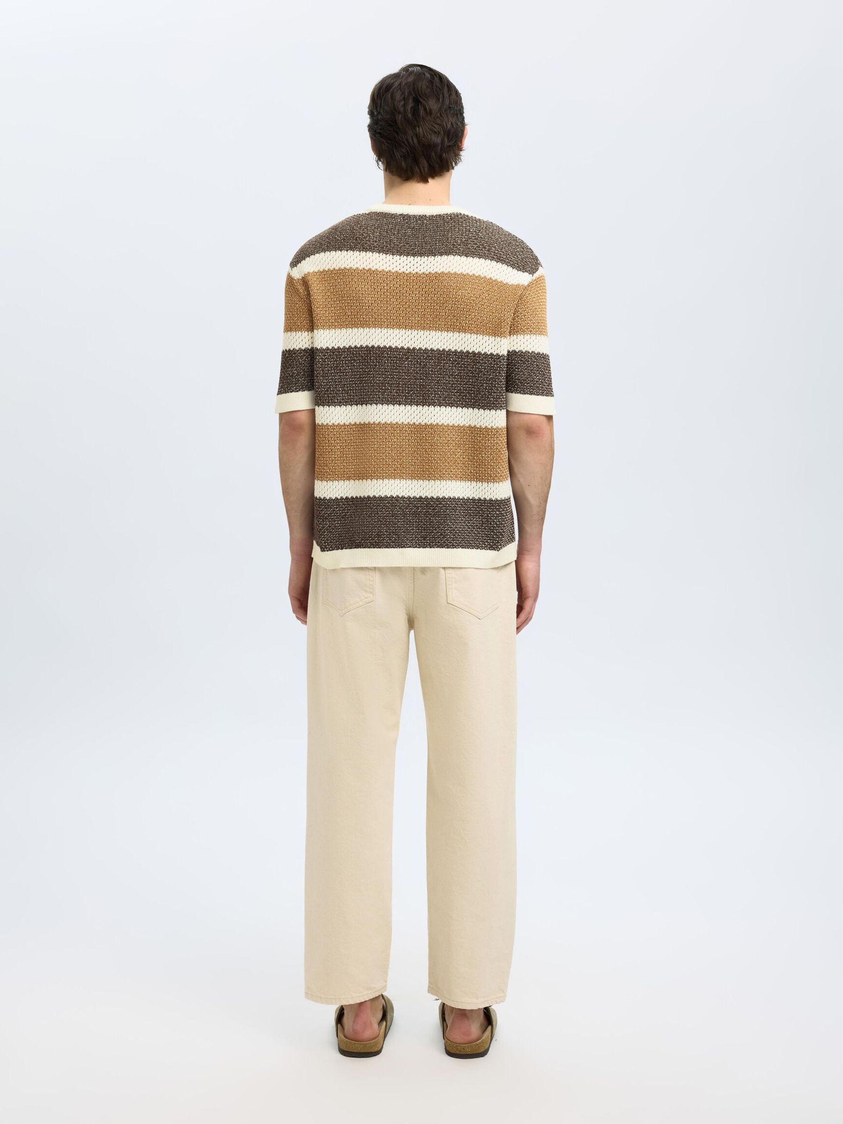 SHORT SLEEVED KNITTED TOP, Egret, highres