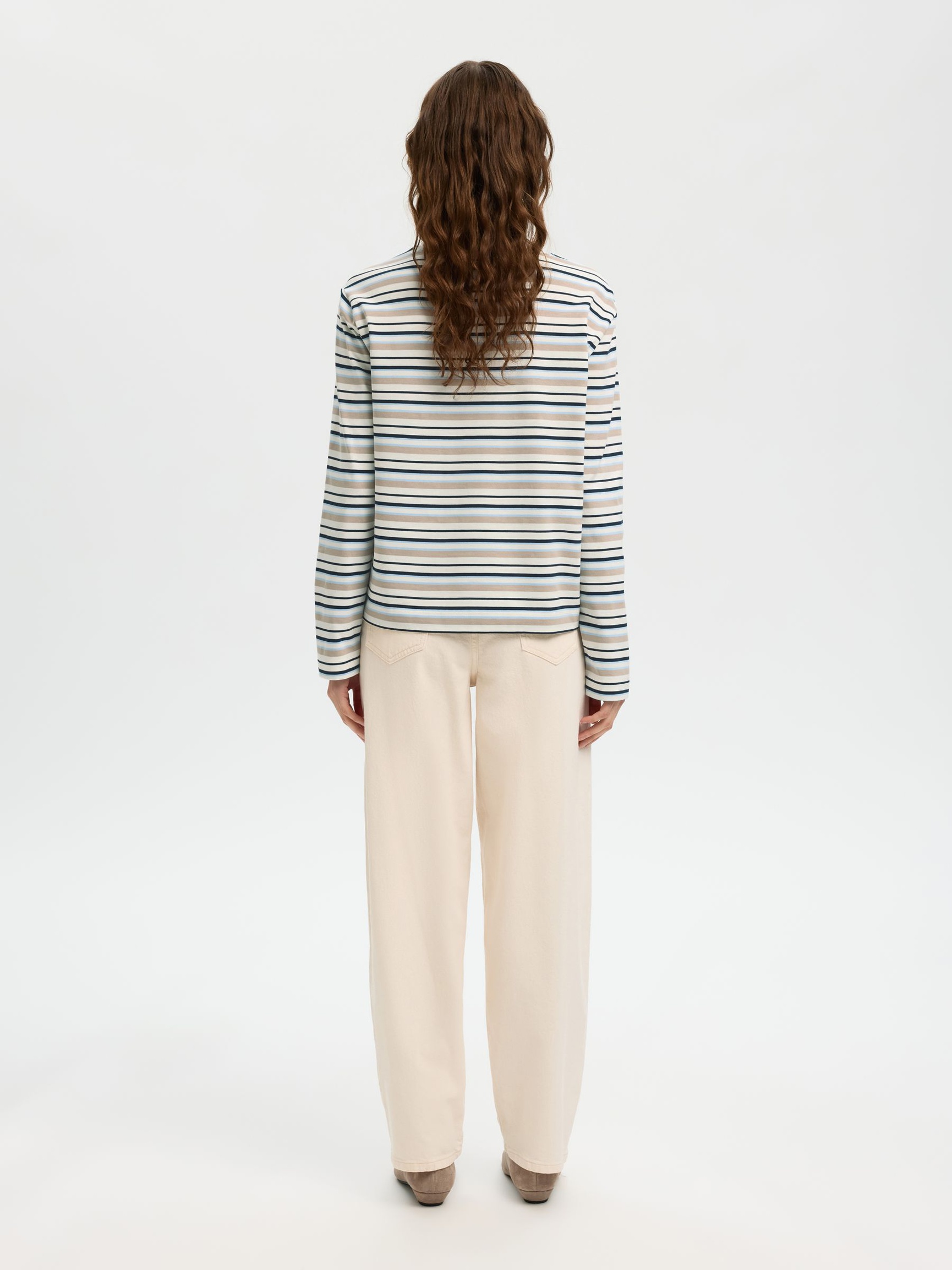 GESTREEPT T-SHIRT MET LANGE MOUWEN, Cashmere Blue, highres