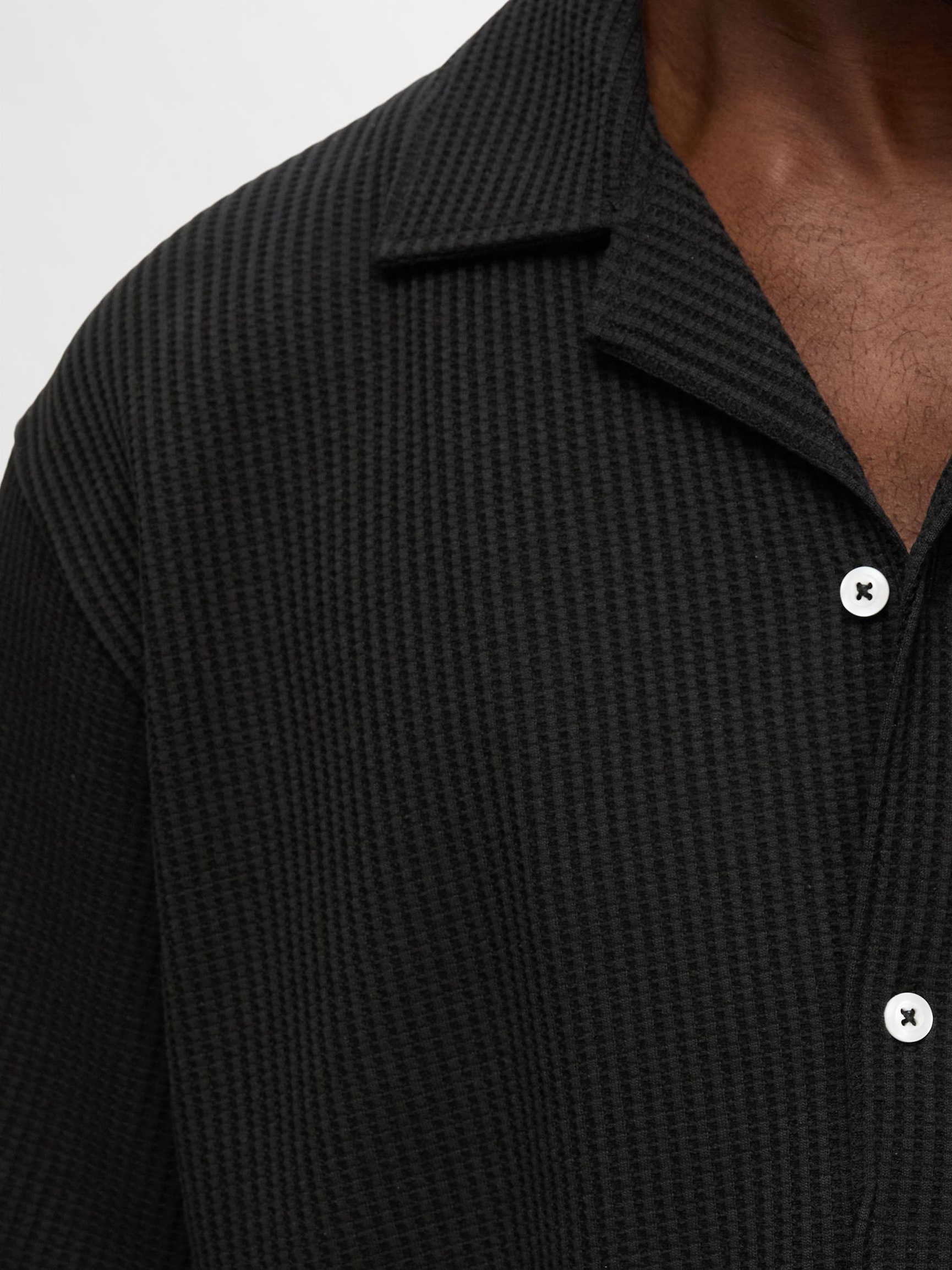 WAFFLED SHORT SLEEVED SHIRT, Black, highres