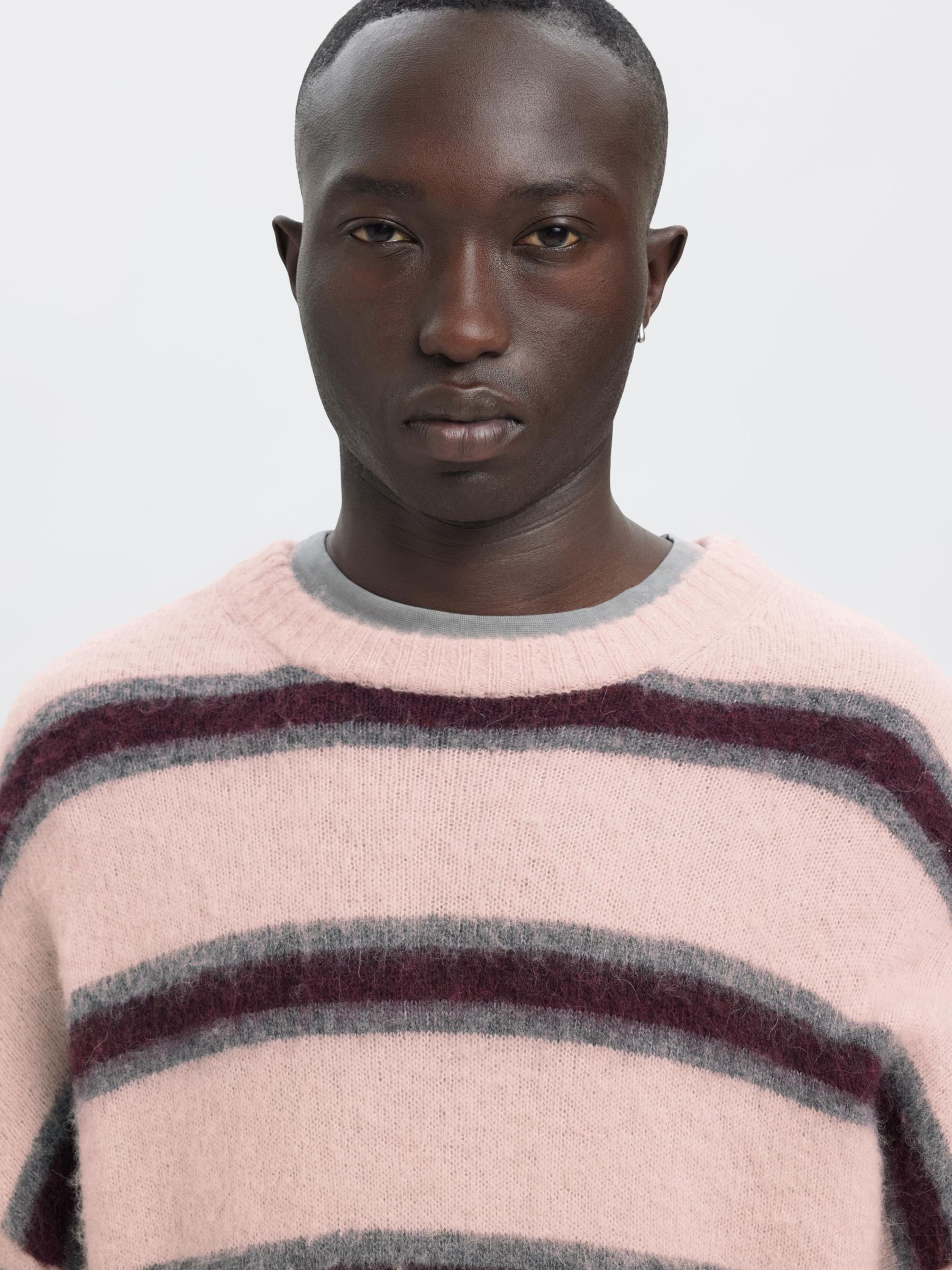 STRIPED KNITTED PULLOVER, Barely Pink, highres