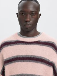 STRIPED KNITTED PULLOVER, Barely Pink, highres