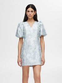 FLORAL JACQUARD MINI DRESS, Sky Blue, highres