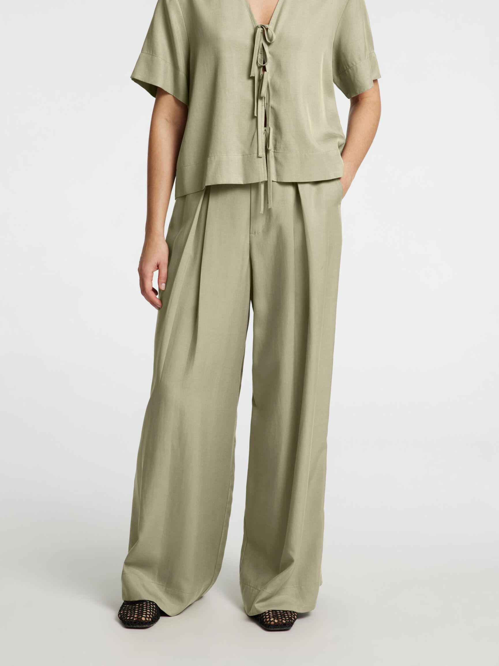 MID WAIST WIDE-LEG TROUSERS, Vetiver, highres