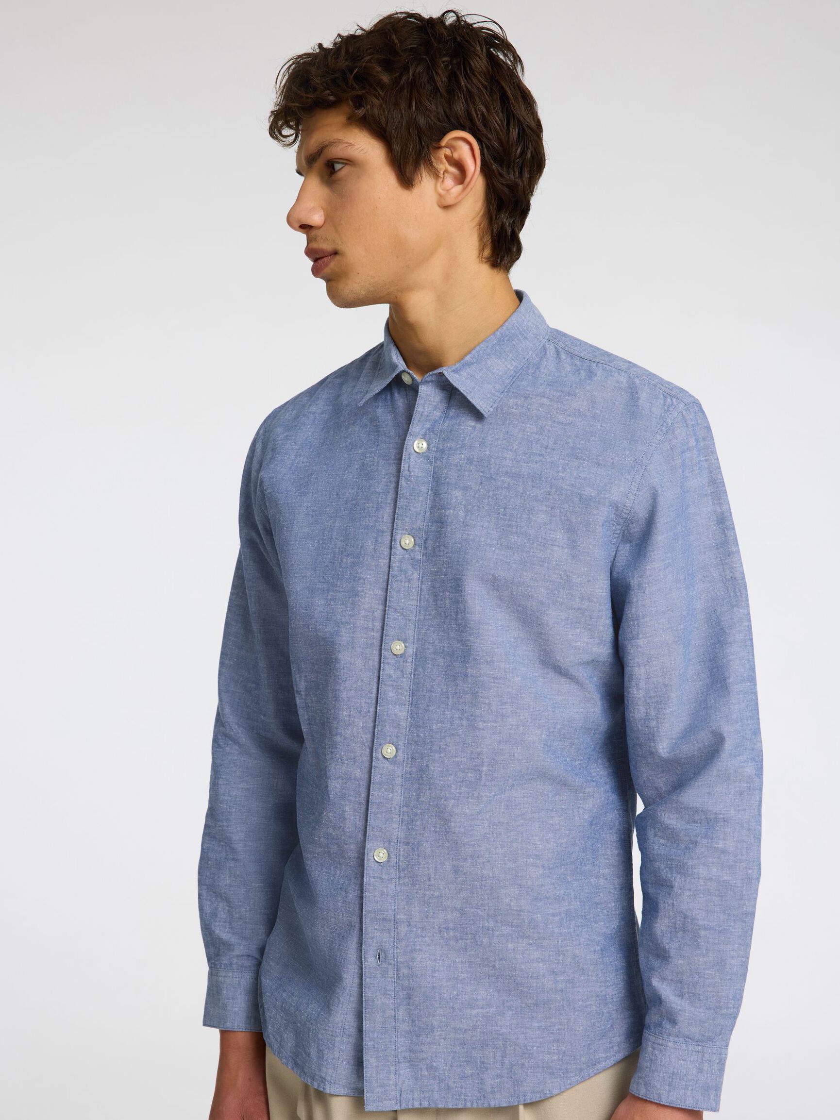 LANGARM HEMD, Medium Blue Denim, highres