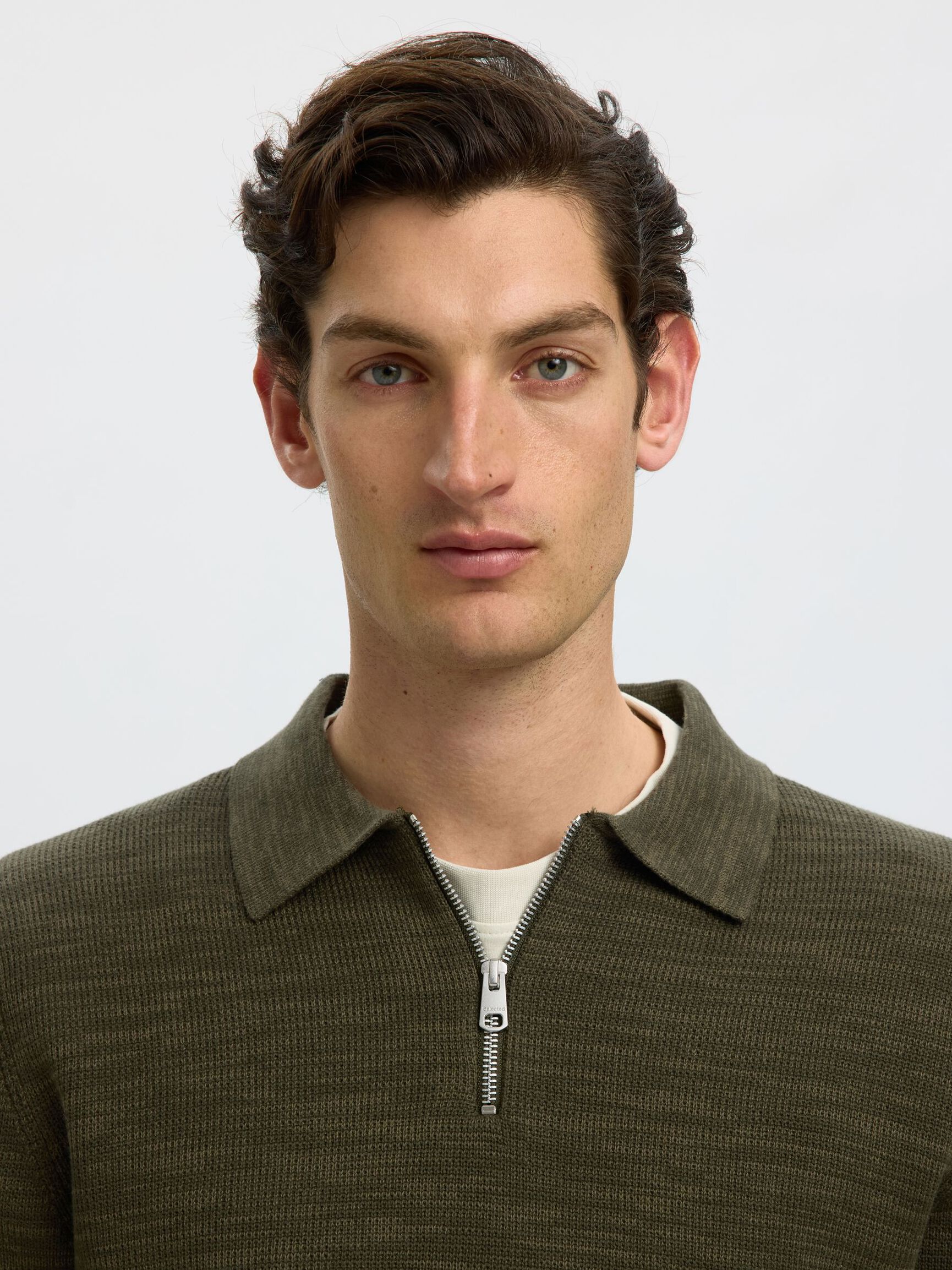 LONG SLEEVED HALF-ZIP JUMPER, Forest Night, highres