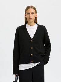 WOOL BLEND KNITTED CARDIGAN, Black, highres