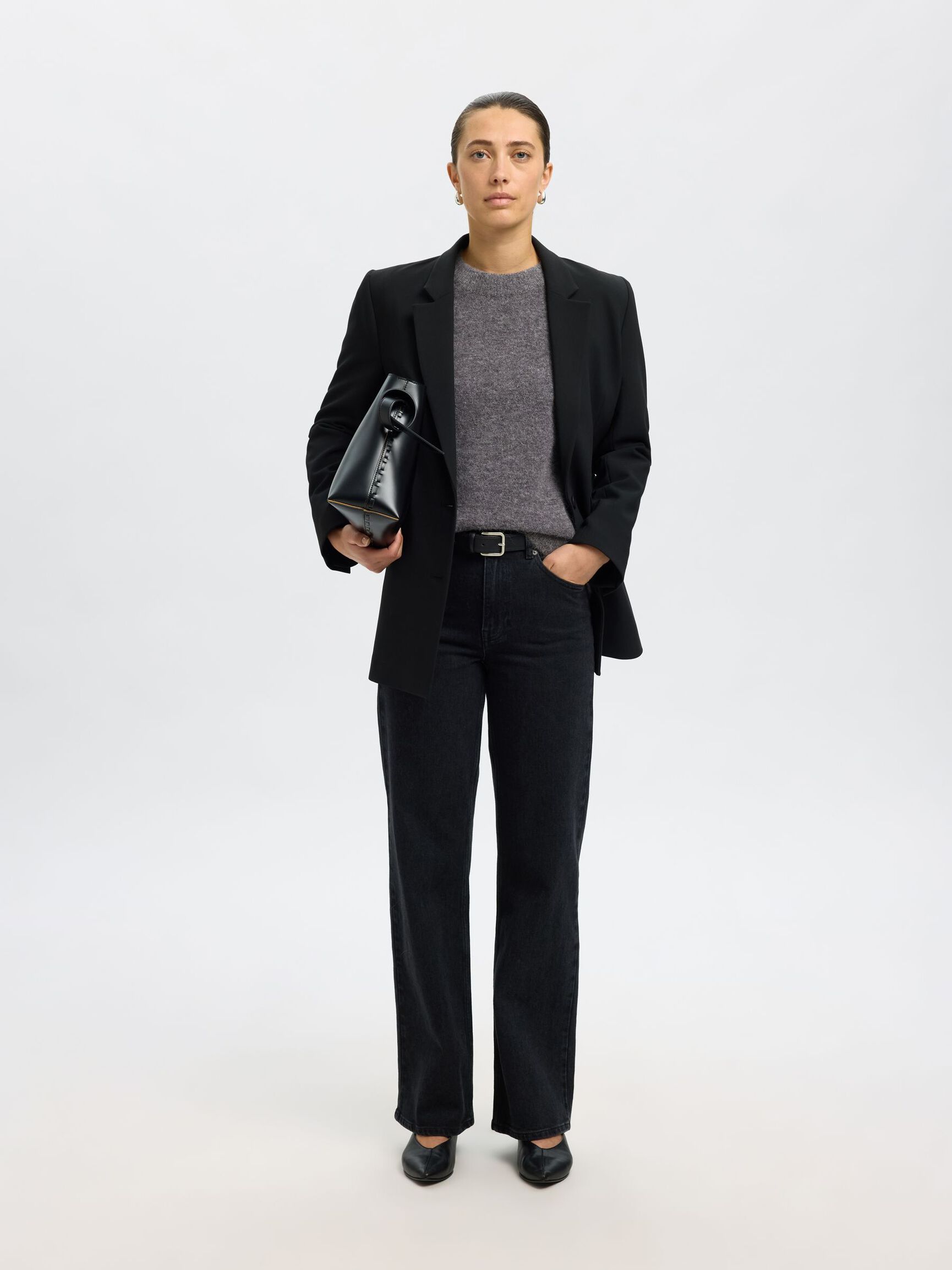 WOOL BLEND JUMPER, Medium Grey Melange, highres