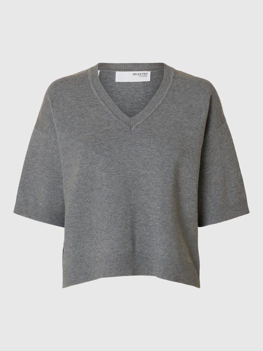 Selected VISCOSE BLEND KNITTED TOP, Medium Grey Melange, highres - 16096171_MediumGreyMelange_001.jpg