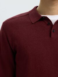 KNITTED LONG-SLEEVED POLO SHIRT, Tawny Port, highres