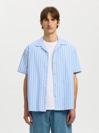 STRIPED SHORT SLEEVED SHIRT, Cashmere Blue, highres