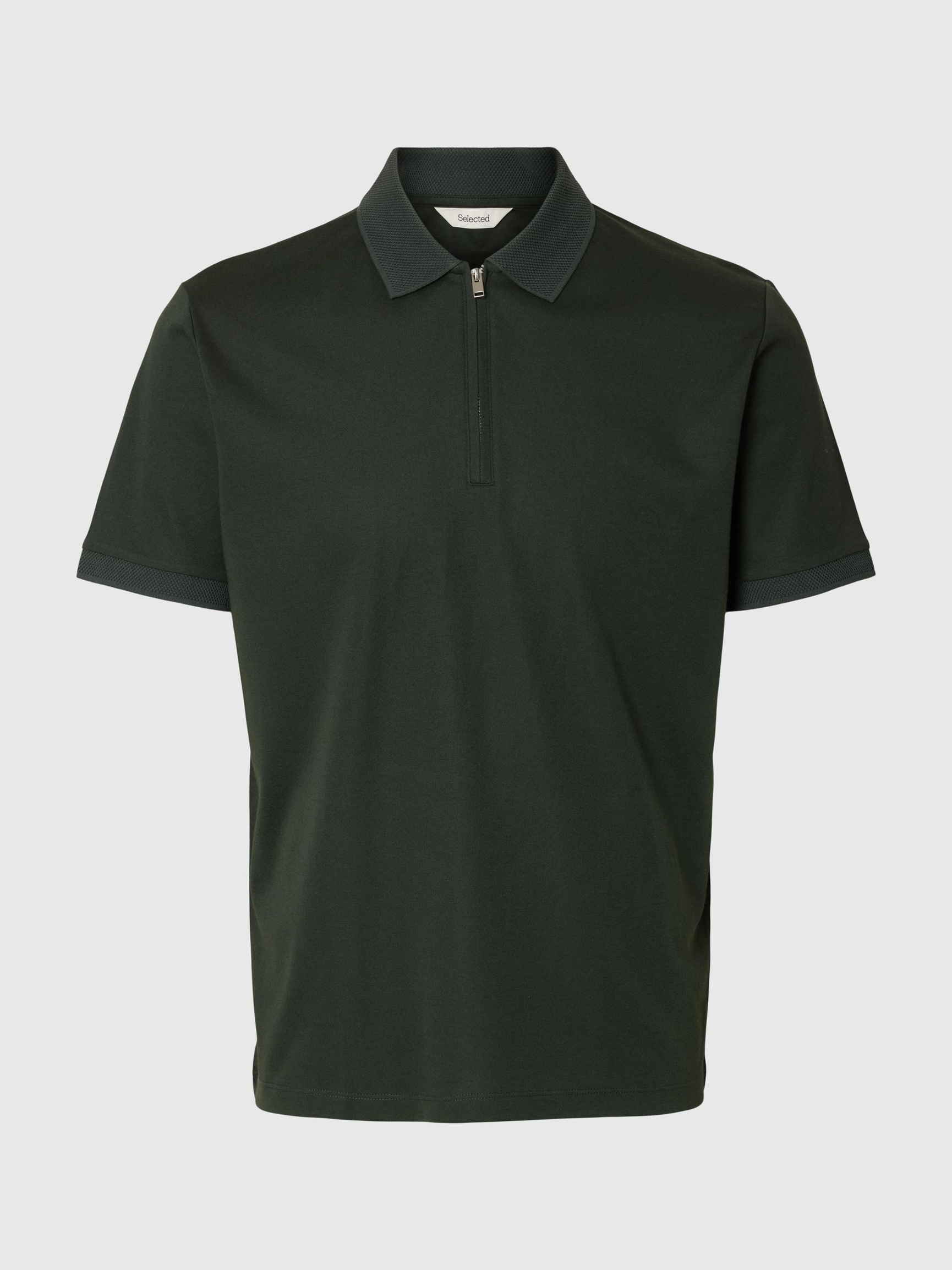 ZIPPER GEBREIDE POLO, Deep Forest, highres