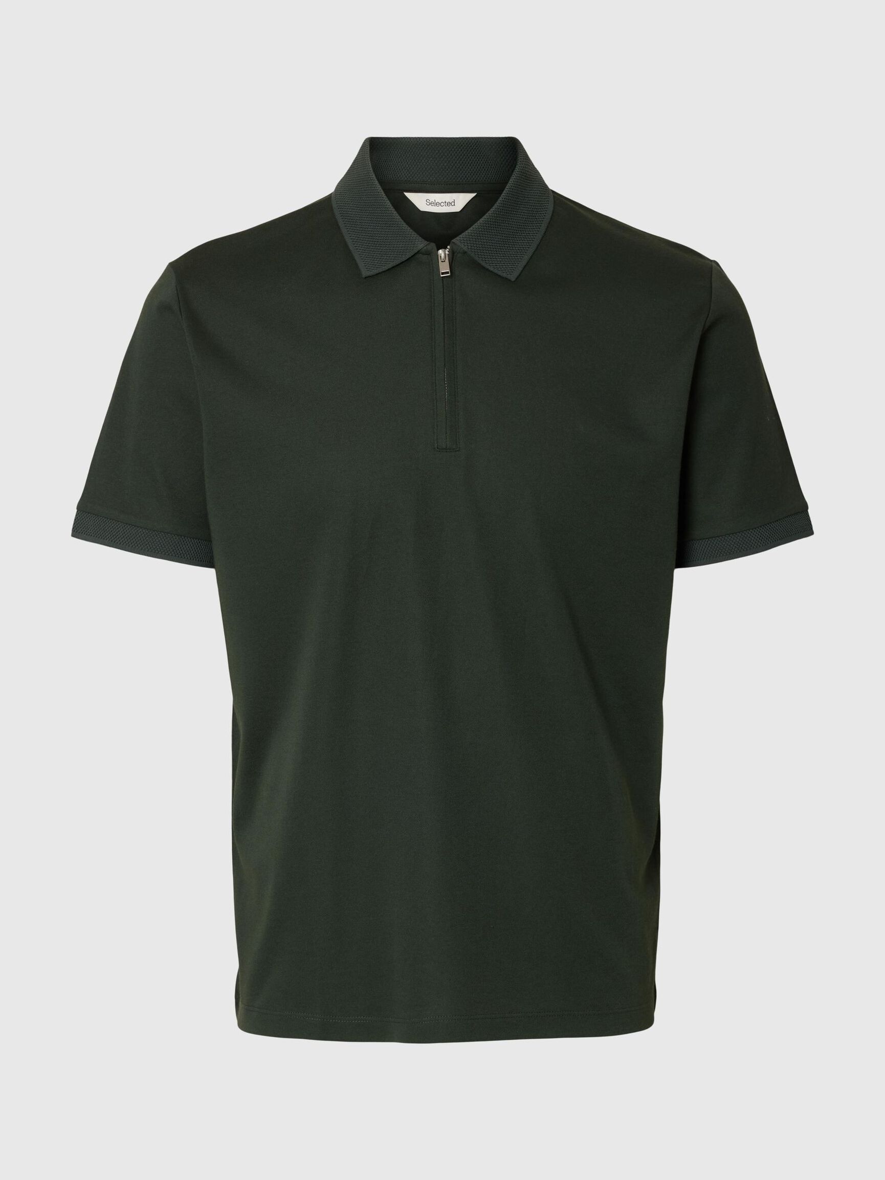 ZIPPER POLO SHIRT, Deep Forest, highres