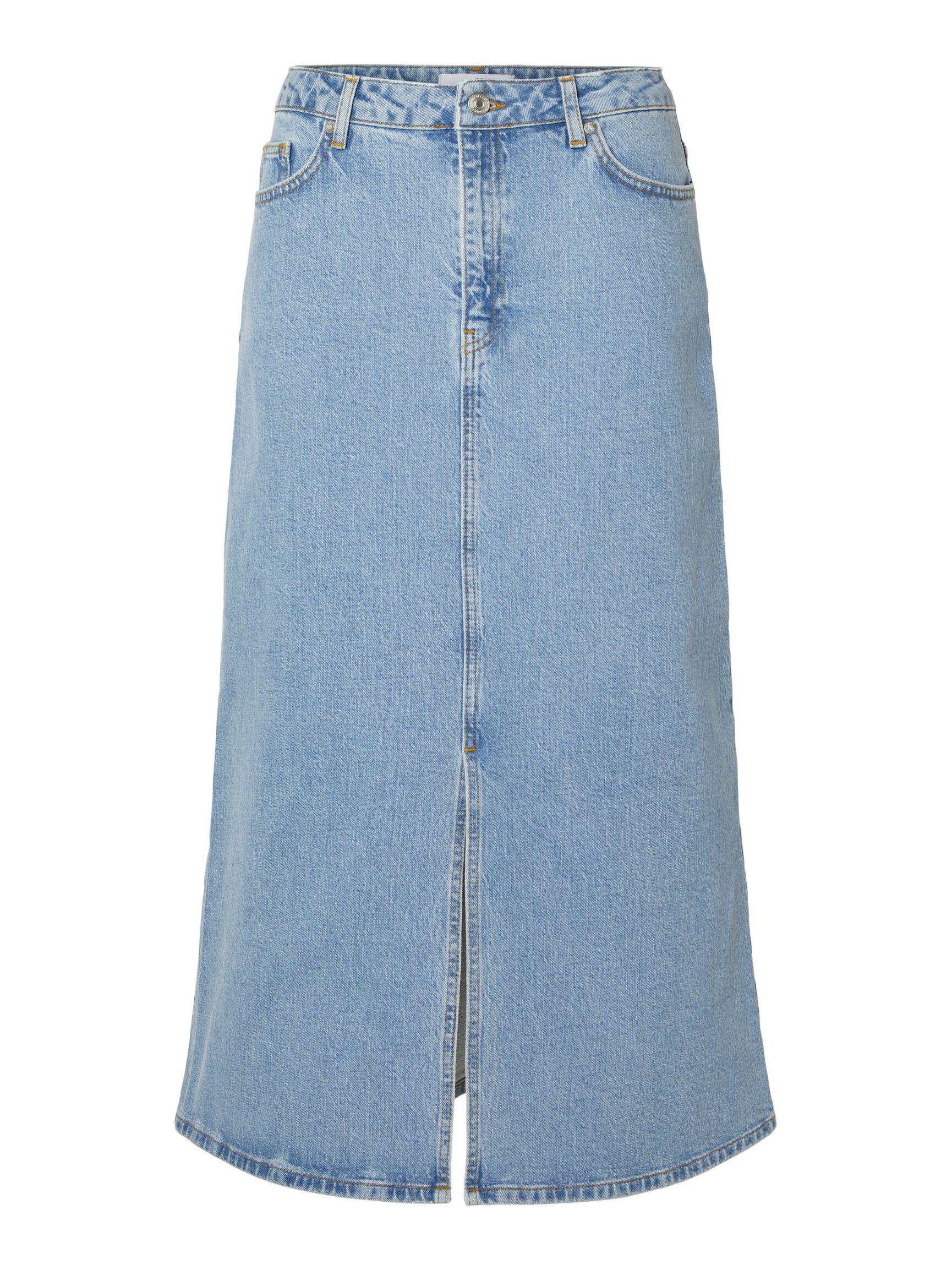 DENIM MIDDELLANGE ROK, Light Blue Denim, highres