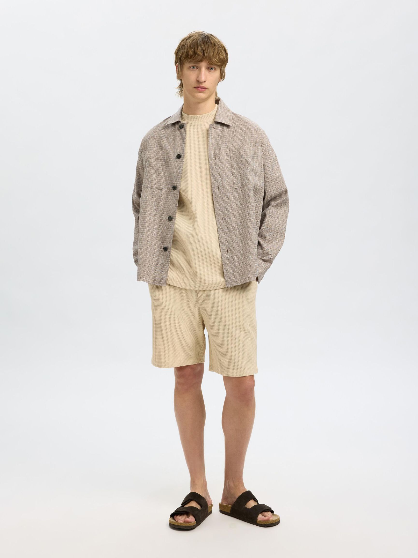 RELAXED FIT WAFFLED  T-SHIRT, Fog, highres