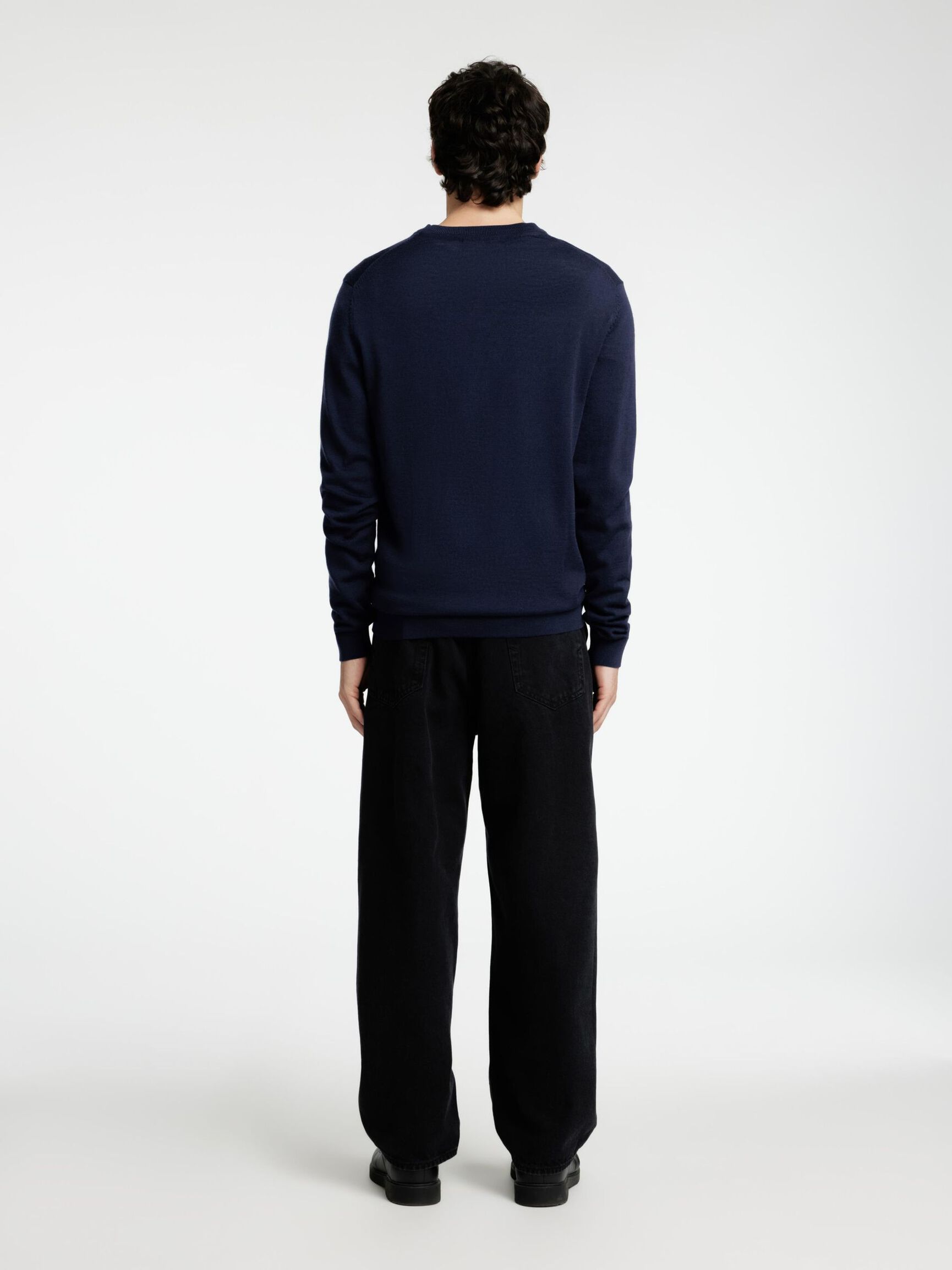100% MERINOWOL PULLOVER MET RONDE HALS, Navy Blazer, highres