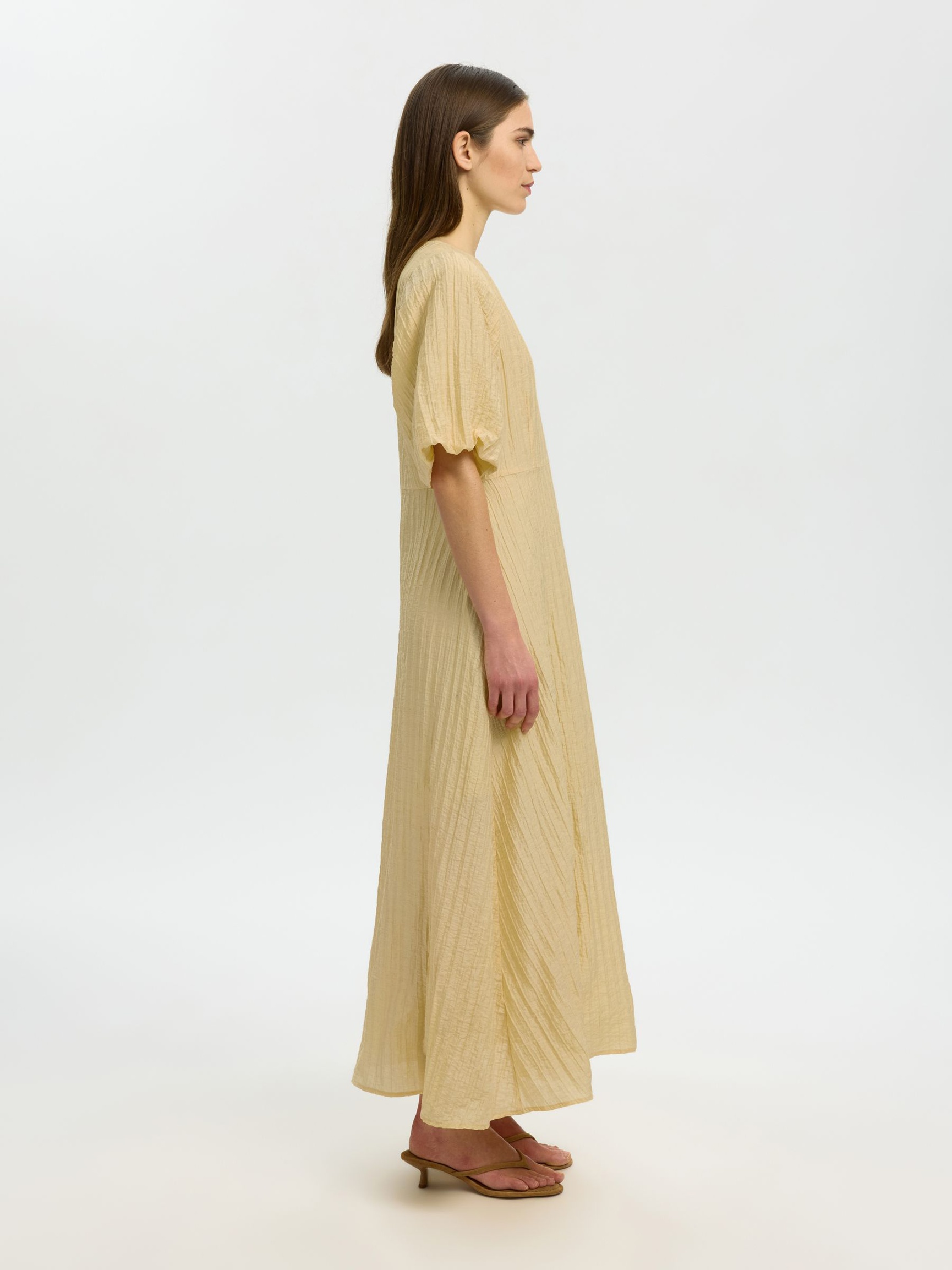 BALLOON SLEEVE MIDI DRESS, Italian Straw, highres