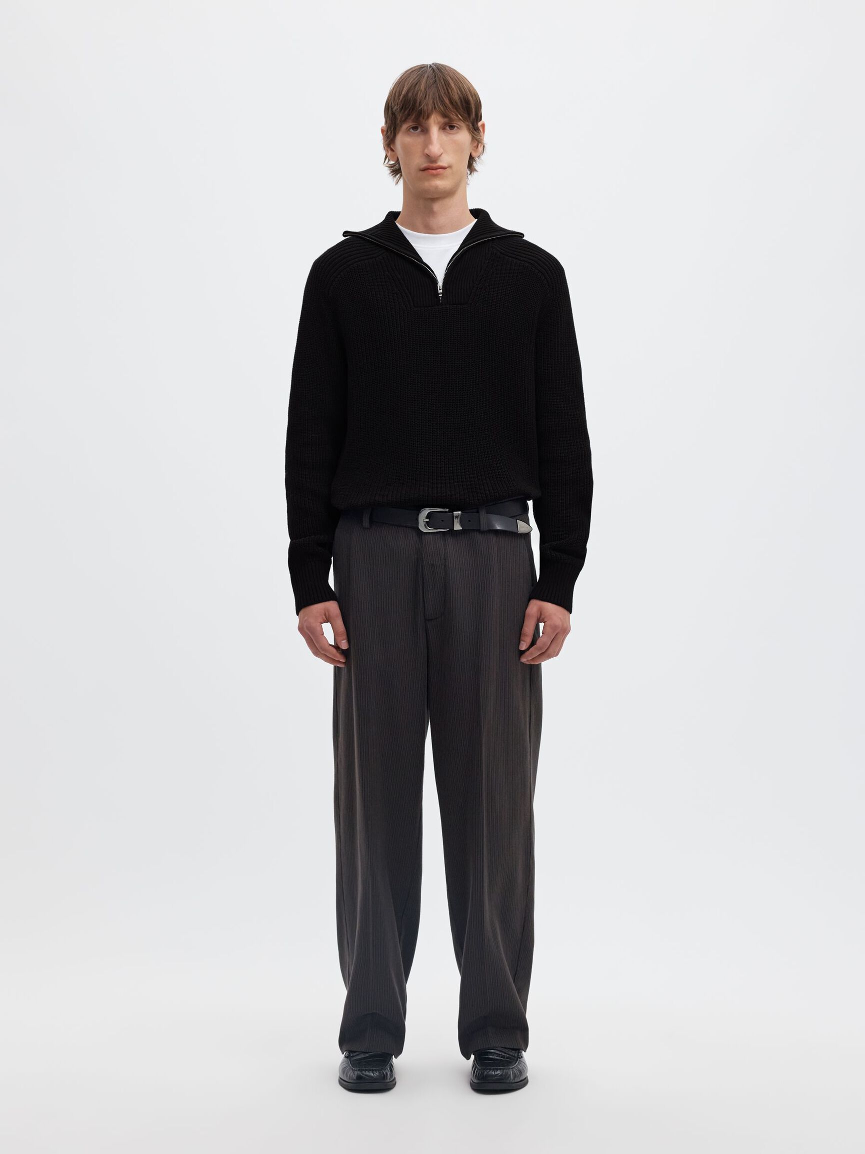 RIBBED ORGANIC COTTON HALF-ZIP JUMPER, Black, highres