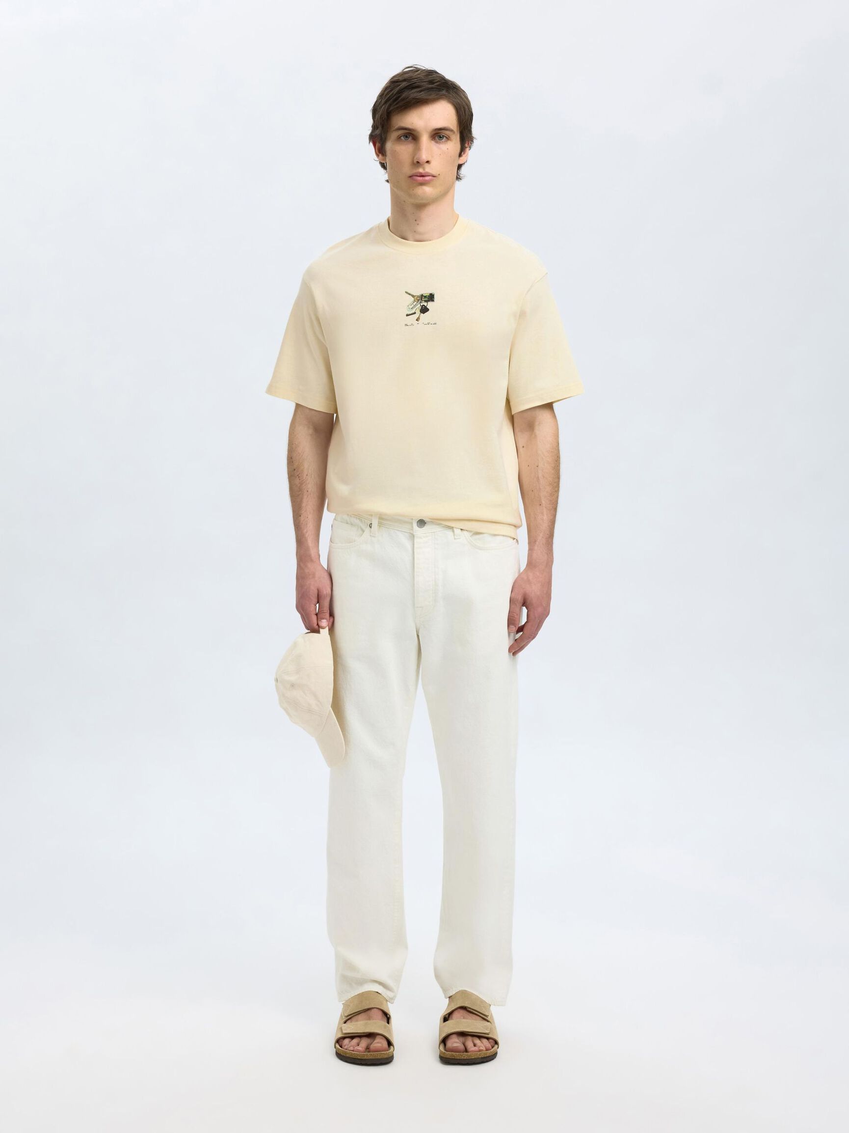 BEDRUKT T-SHIRT MET RONDE HALS, Egret, highres