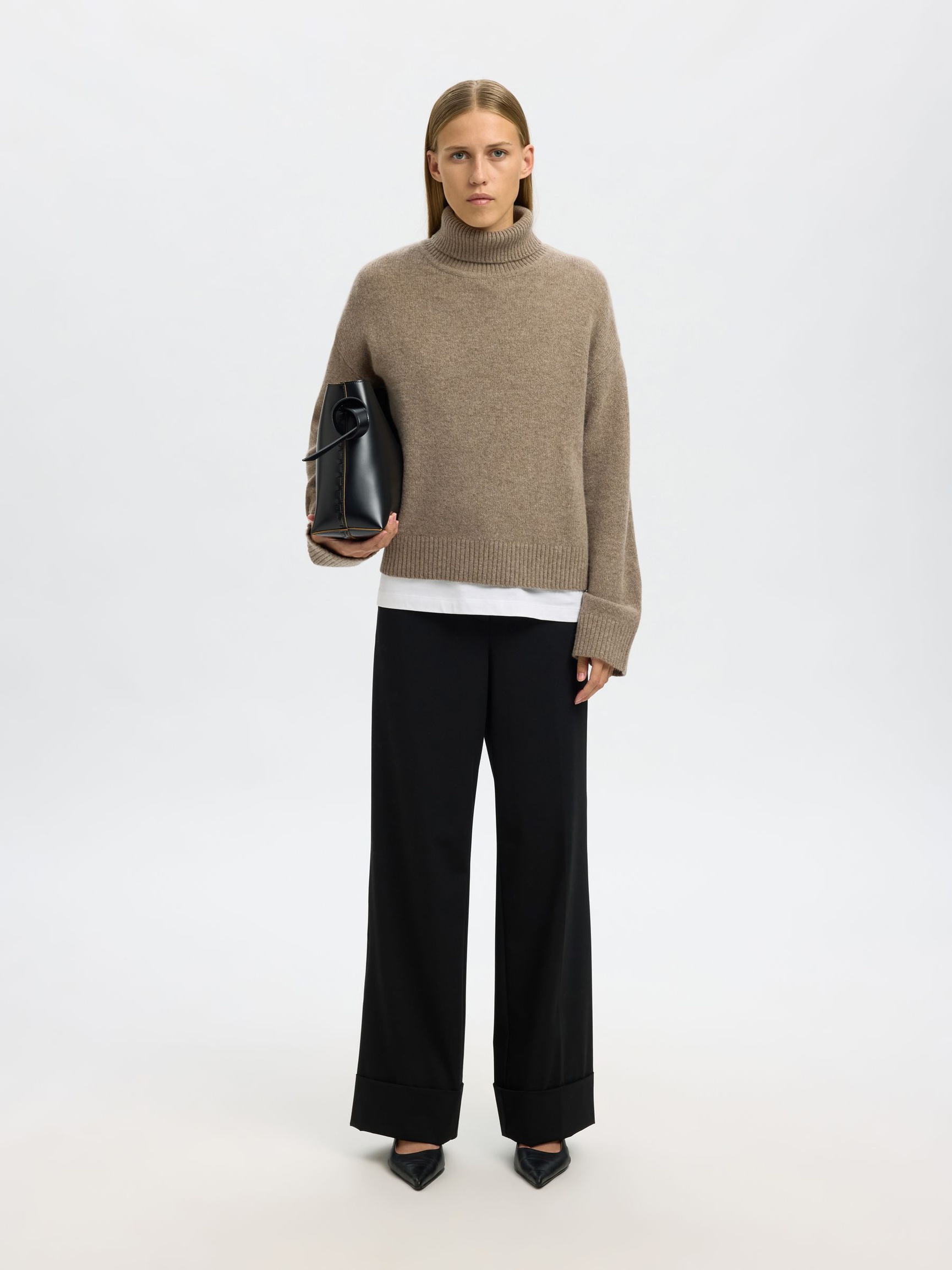 WOOL BLEND ROLL NECK JUMPER, Desert Taupe, highres