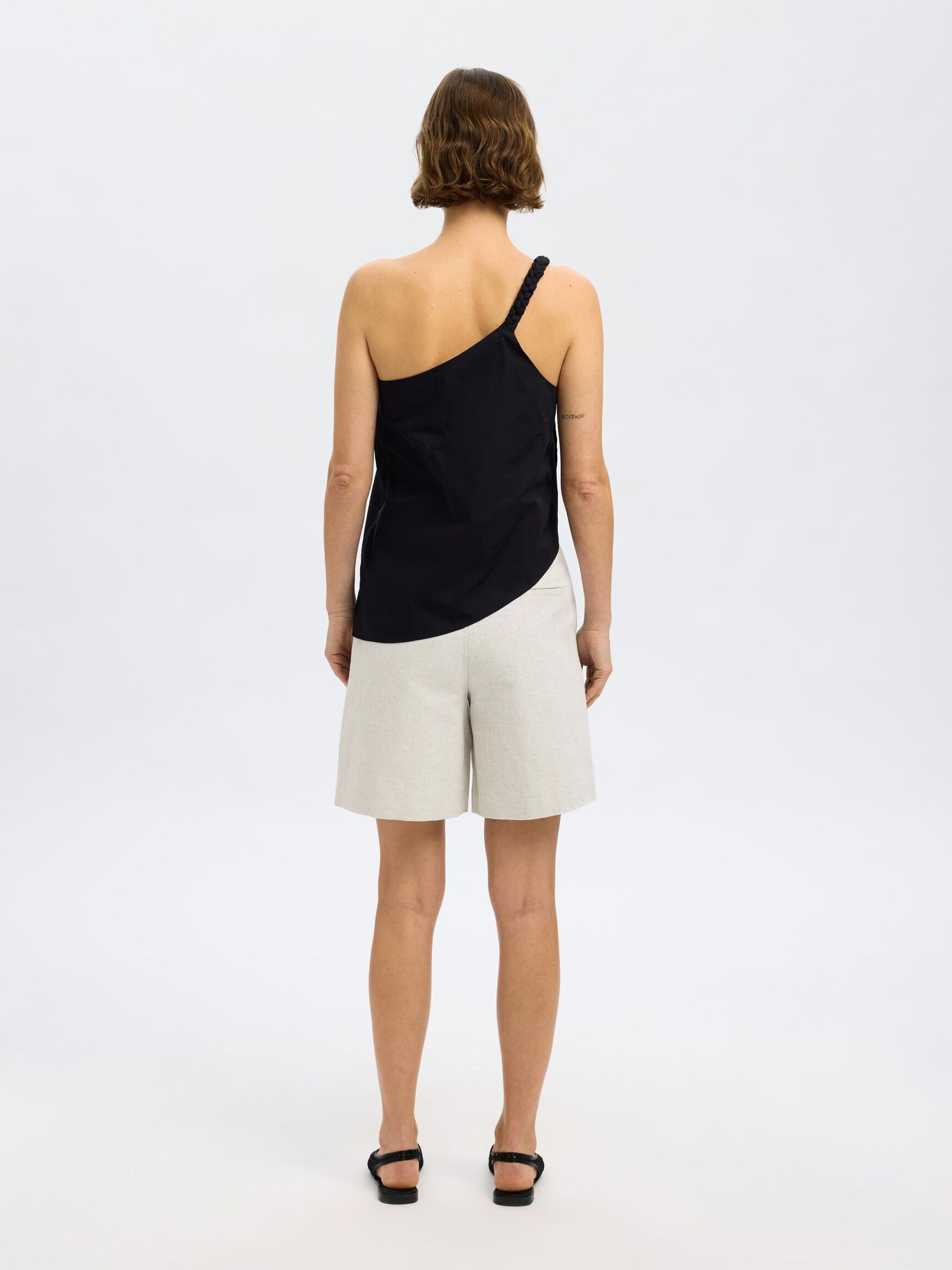 GEFLOCHTENES ONE-SHOULDER-TOP, Black, highres