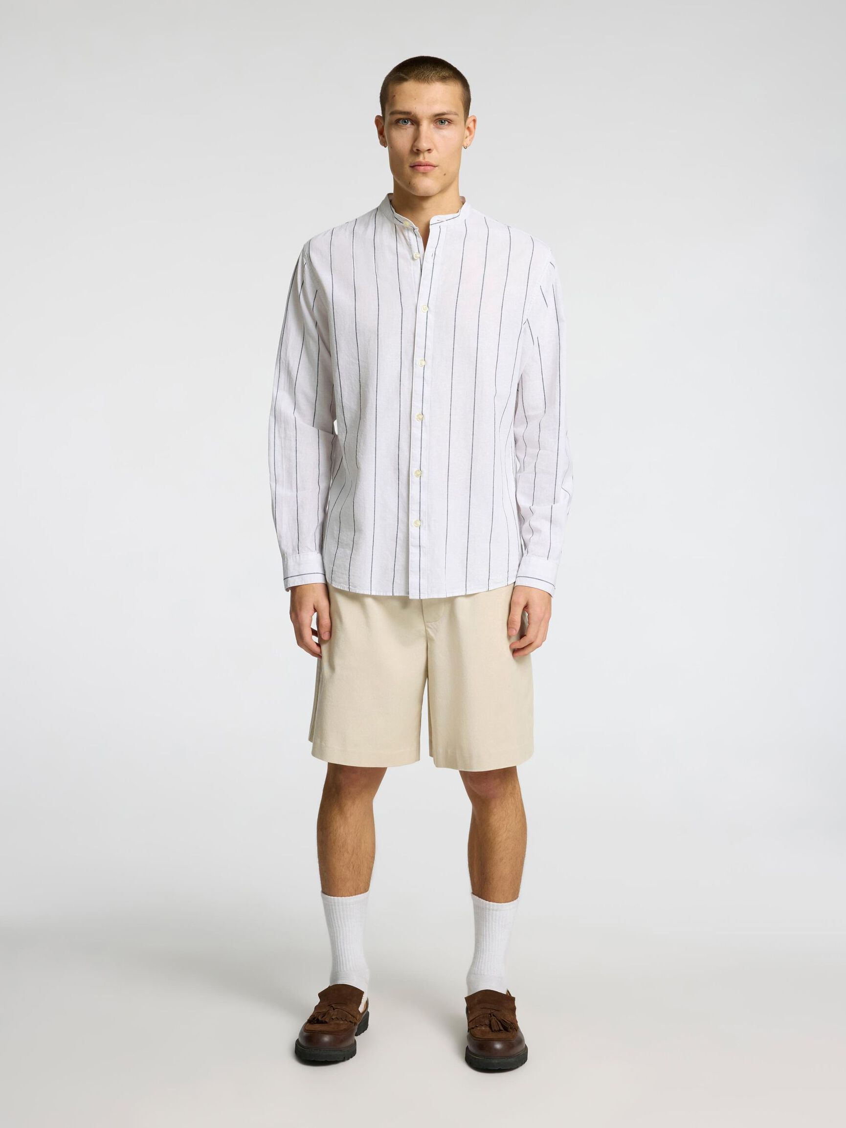LONG-SLEEVED LINEN BLEND SHIRT, White, highres