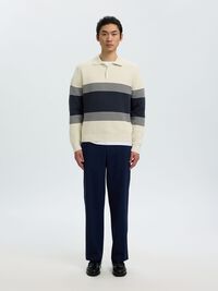 STRIPED KNITTED POLO SHIRT, Silver Birch, highres