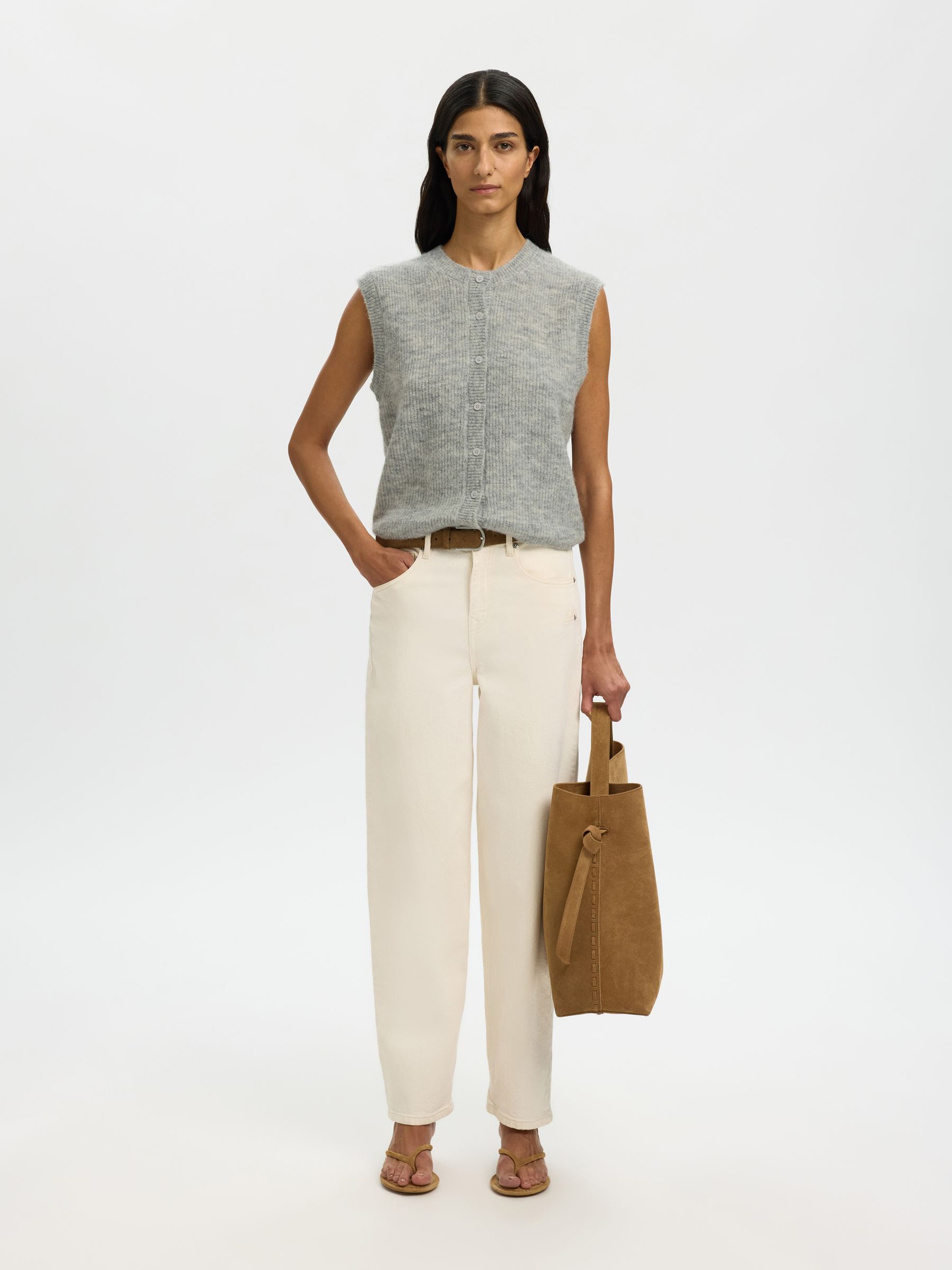 WOOL BLEND WAISTCOAT, Light Grey Melange, highres