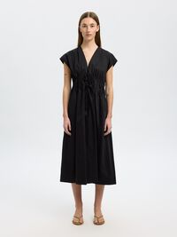 TIE FRONT MIDI DRESS, Black, highres