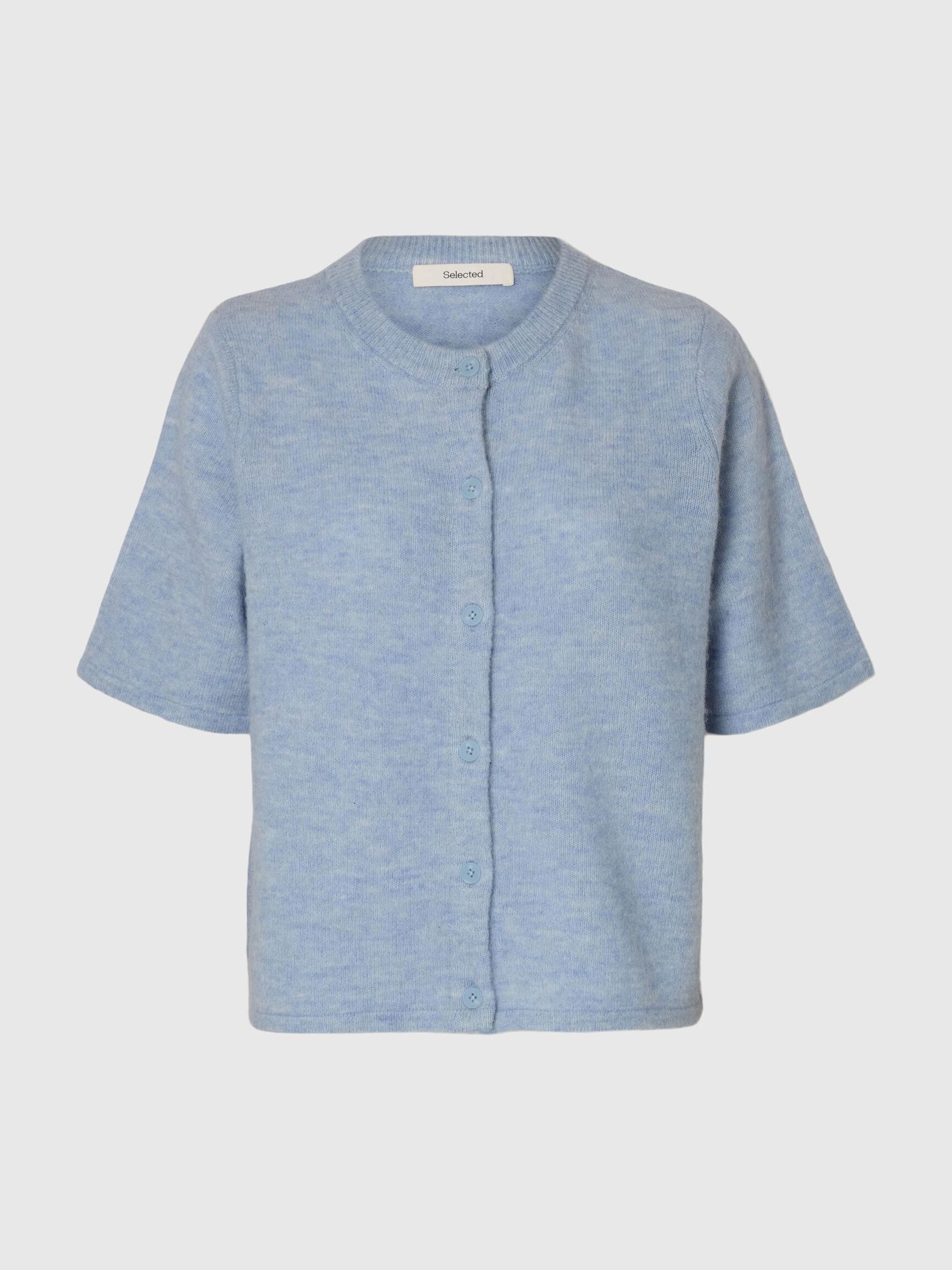 WOLLGEMISCH KURZARM STRICKJACKE, Cashmere Blue, highres