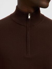 100% MERINO WOOL HALF-ZIP JUMPER, Demitasse, highres