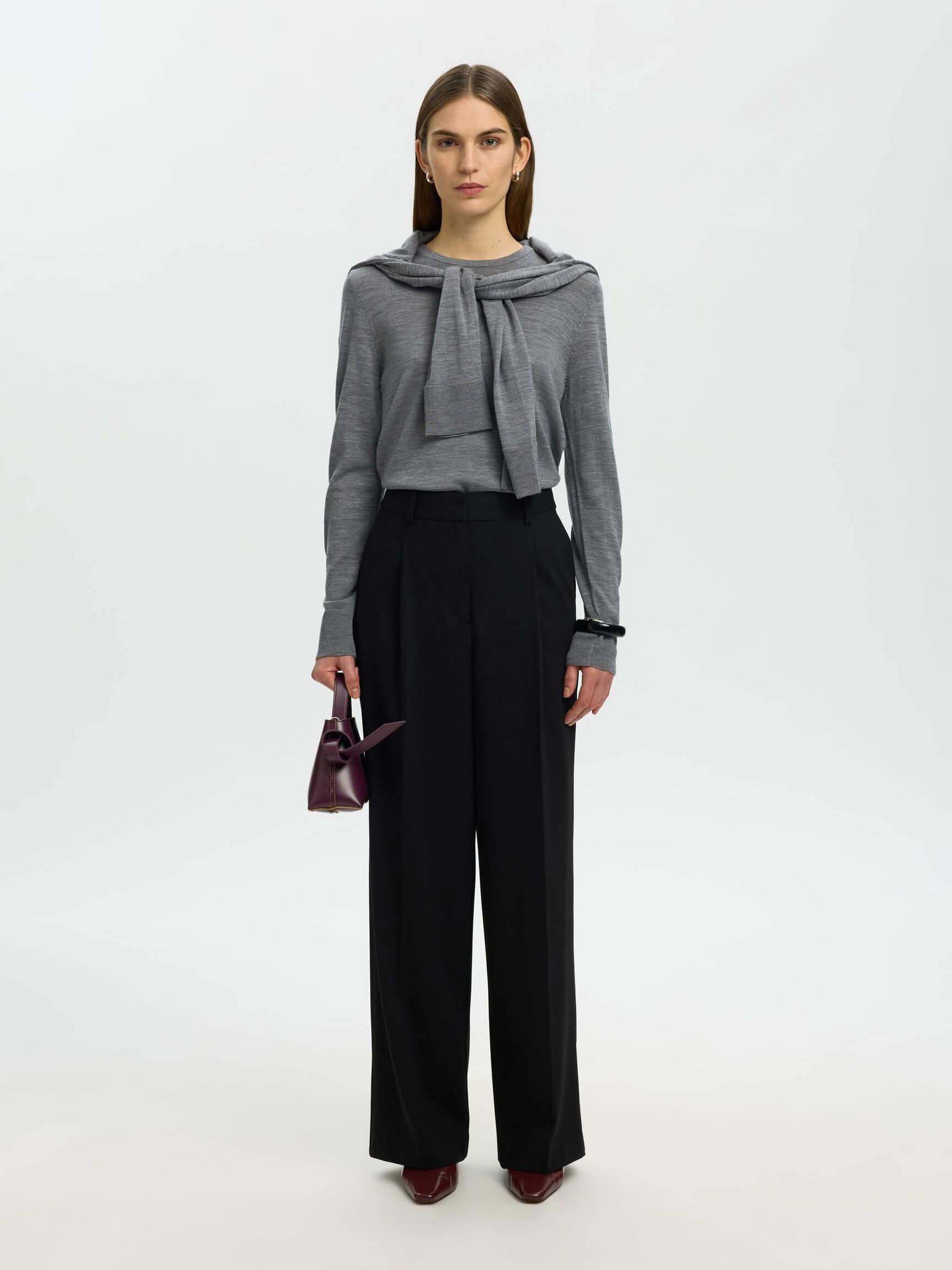 100% MERINO WOOL PULLOVER, Medium Grey Melange, highres