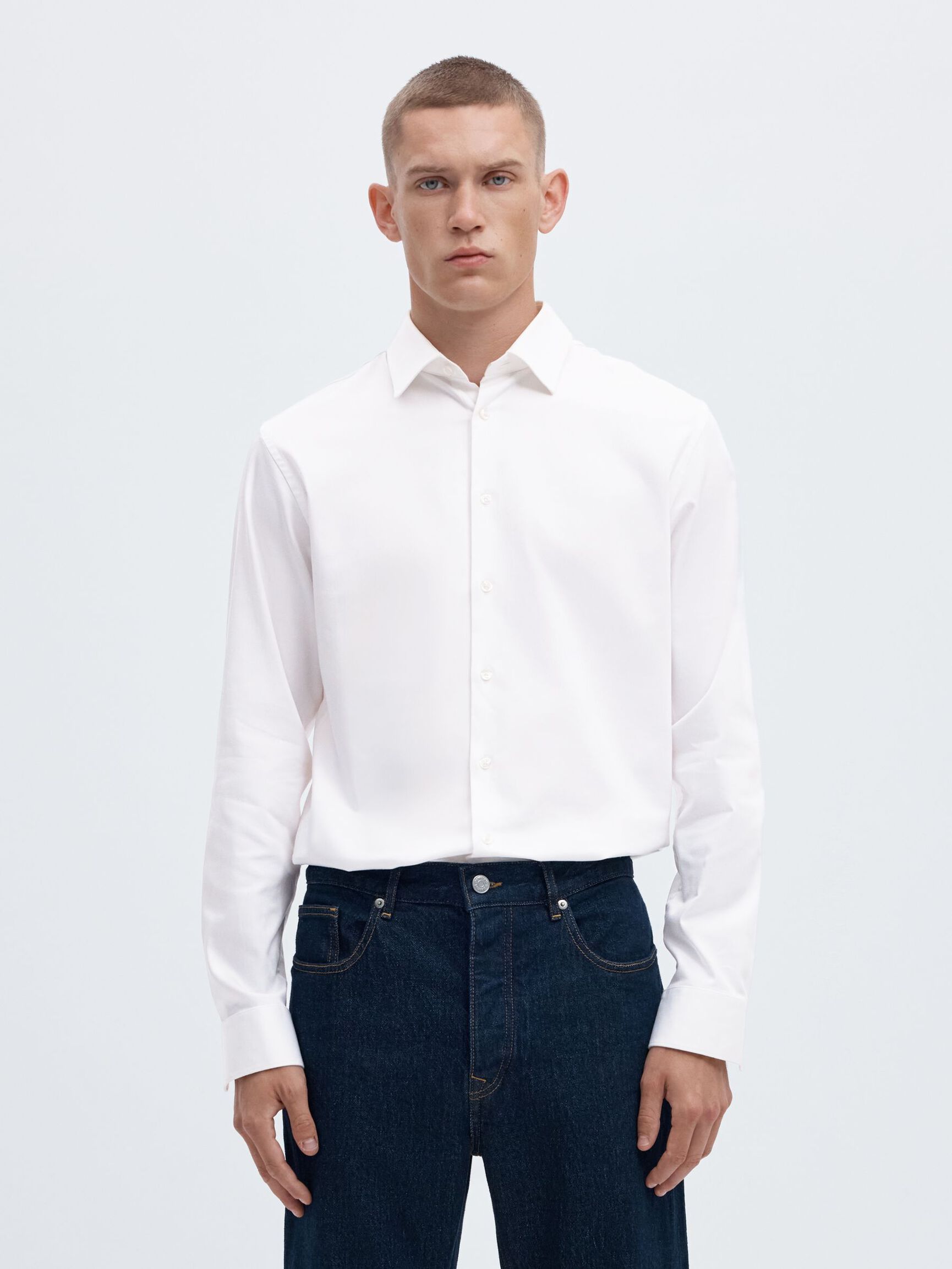 SLIM FIT STRETCH SHIRT, Bright White, highres