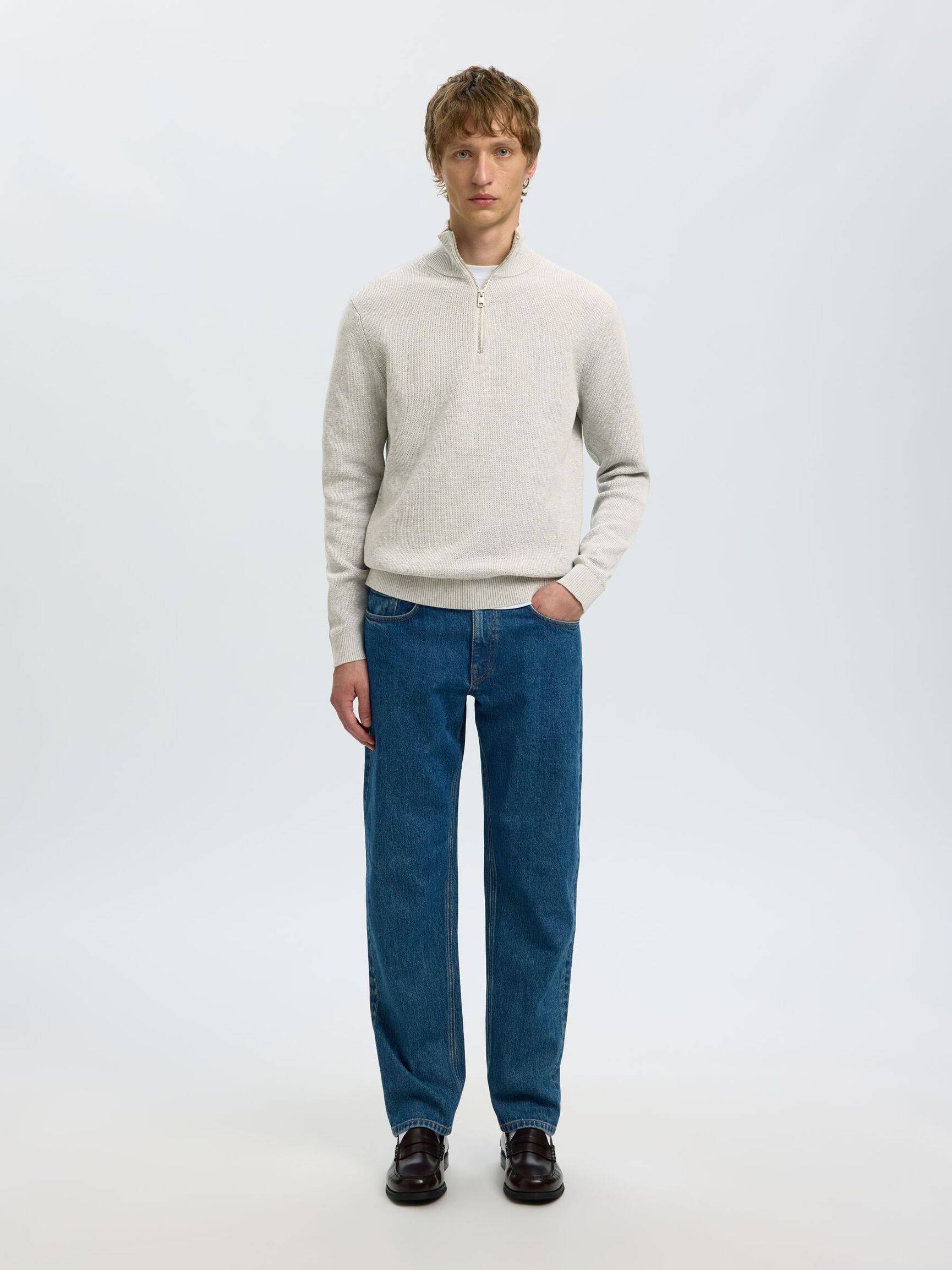 HALF-ZIP JUMPER, Light Grey Melange, highres