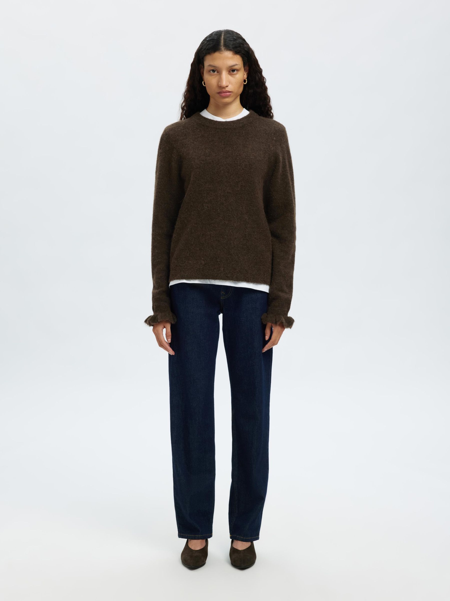 WOOL BLEND RUFFLED SLEEVE PULLOVER, Delicioso, highres