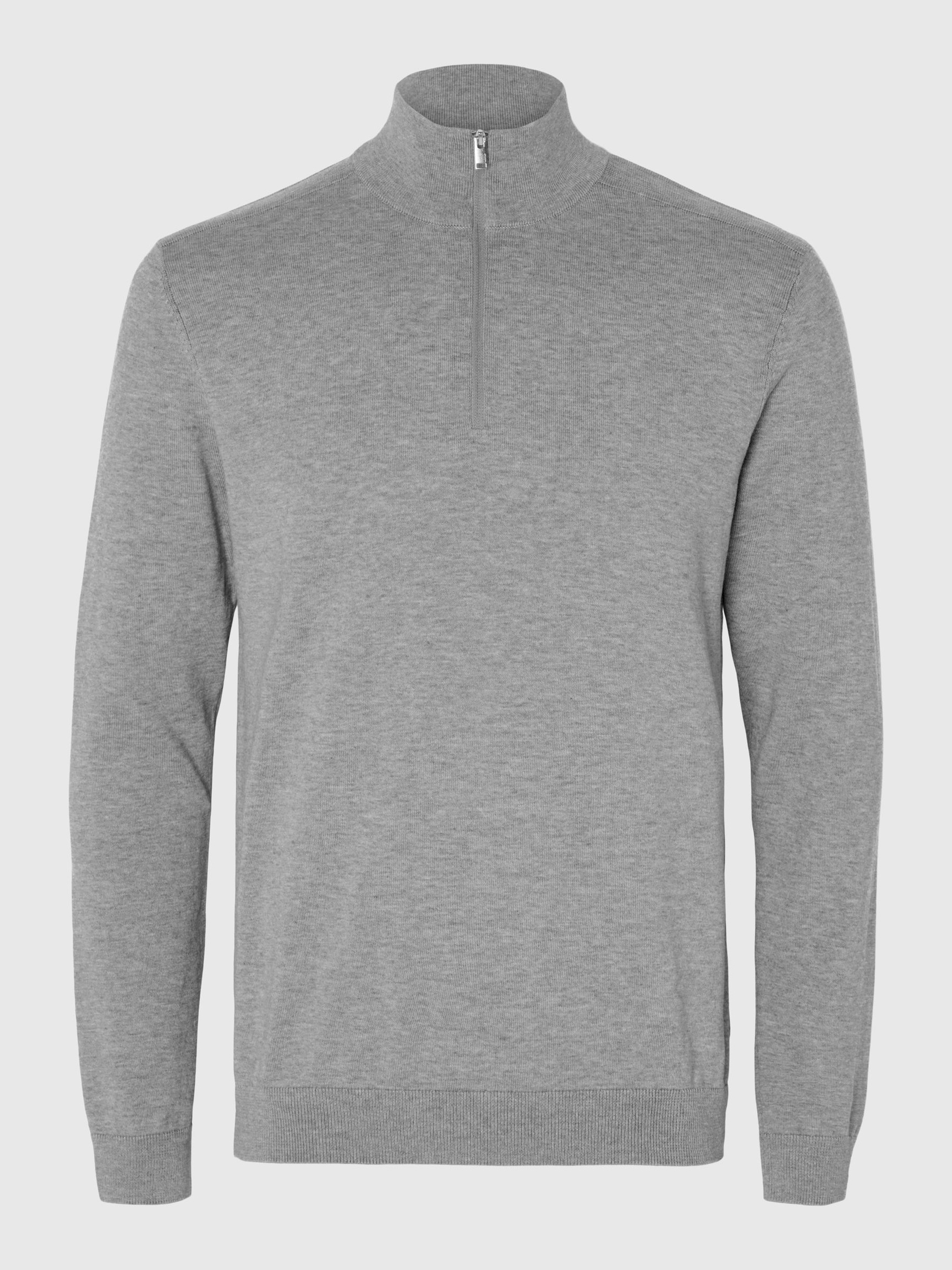 HALF-ZIP KNITTED JUMPER, Medium Grey Melange, highres