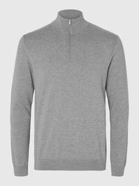 HALV GLIDELÅS STRIKKET PULLOVER, Medium Grey Melange, highres